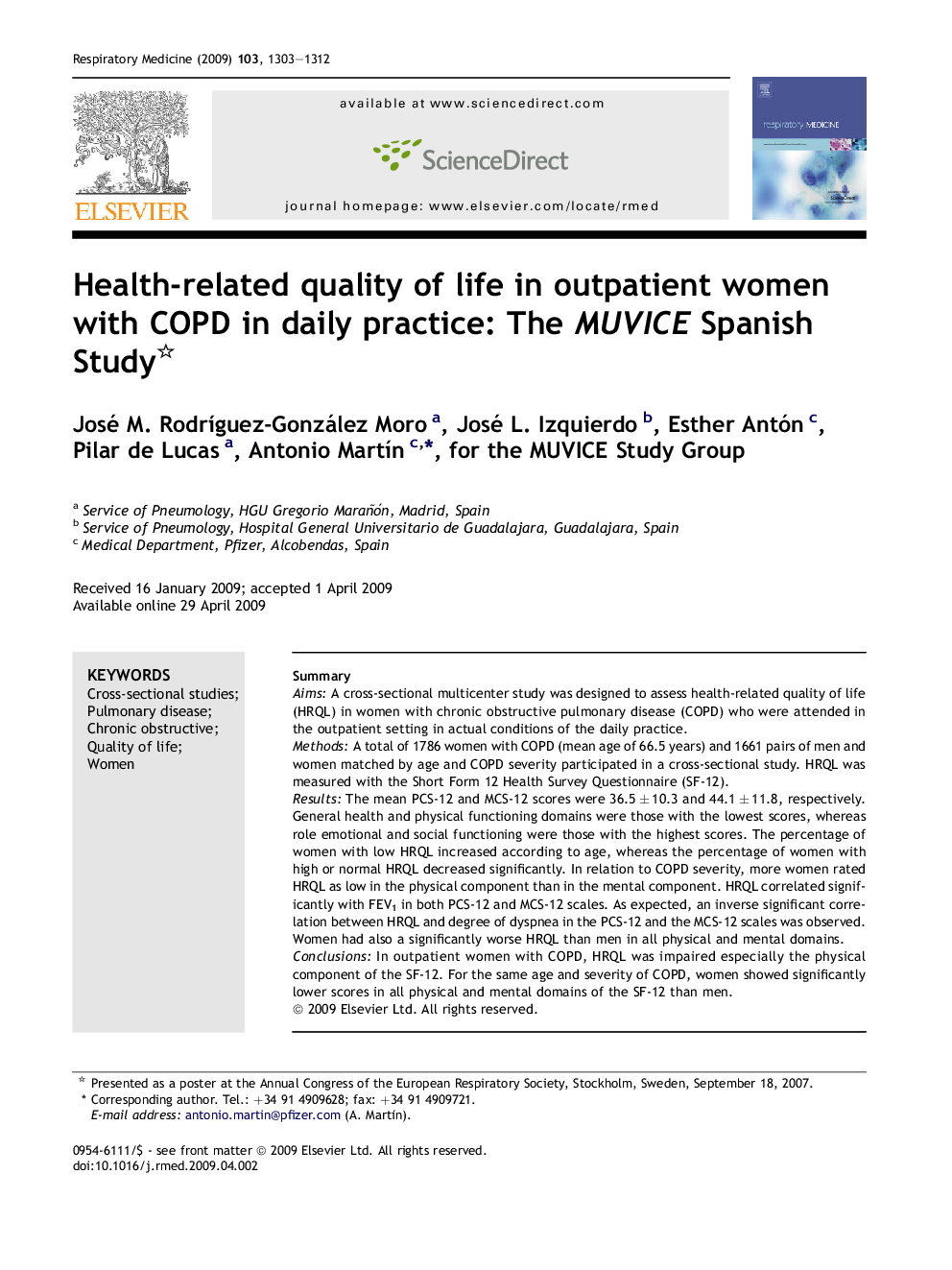 Health-related quality of life in outpatient women with COPD in daily practice: The MUVICE Spanish Study 