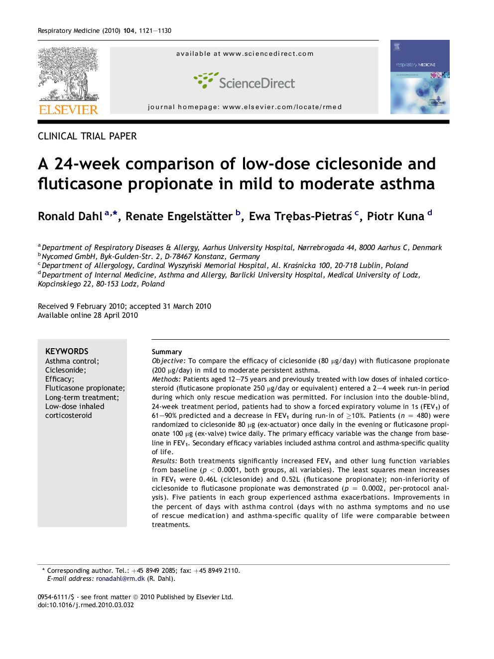 A 24-week comparison of low-dose ciclesonide and fluticasone propionate in mild to moderate asthma