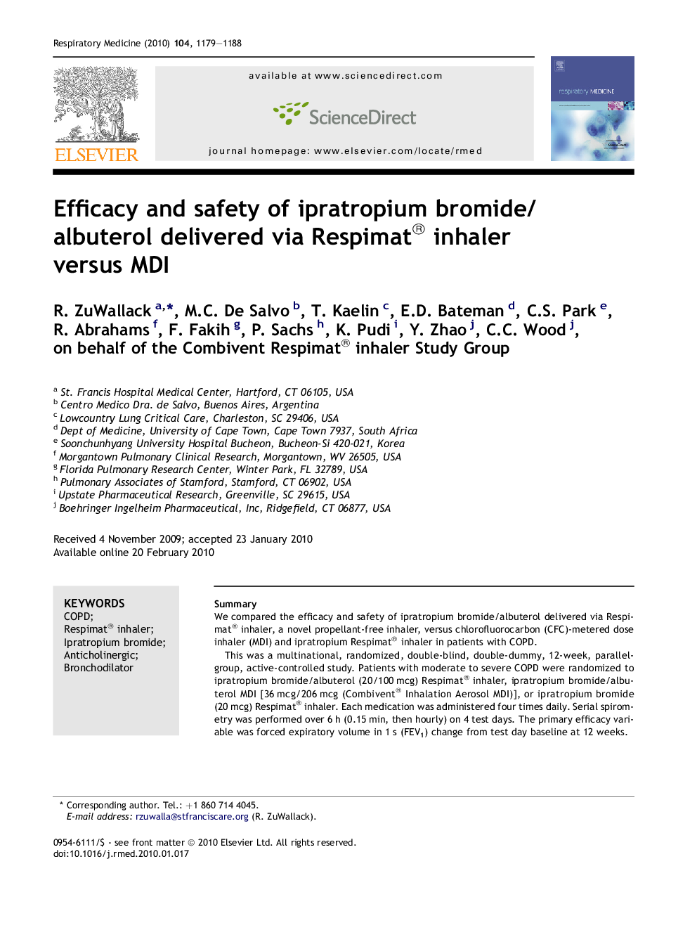 Efficacy and safety of ipratropium bromide/albuterol delivered via Respimat® inhaler versus MDI