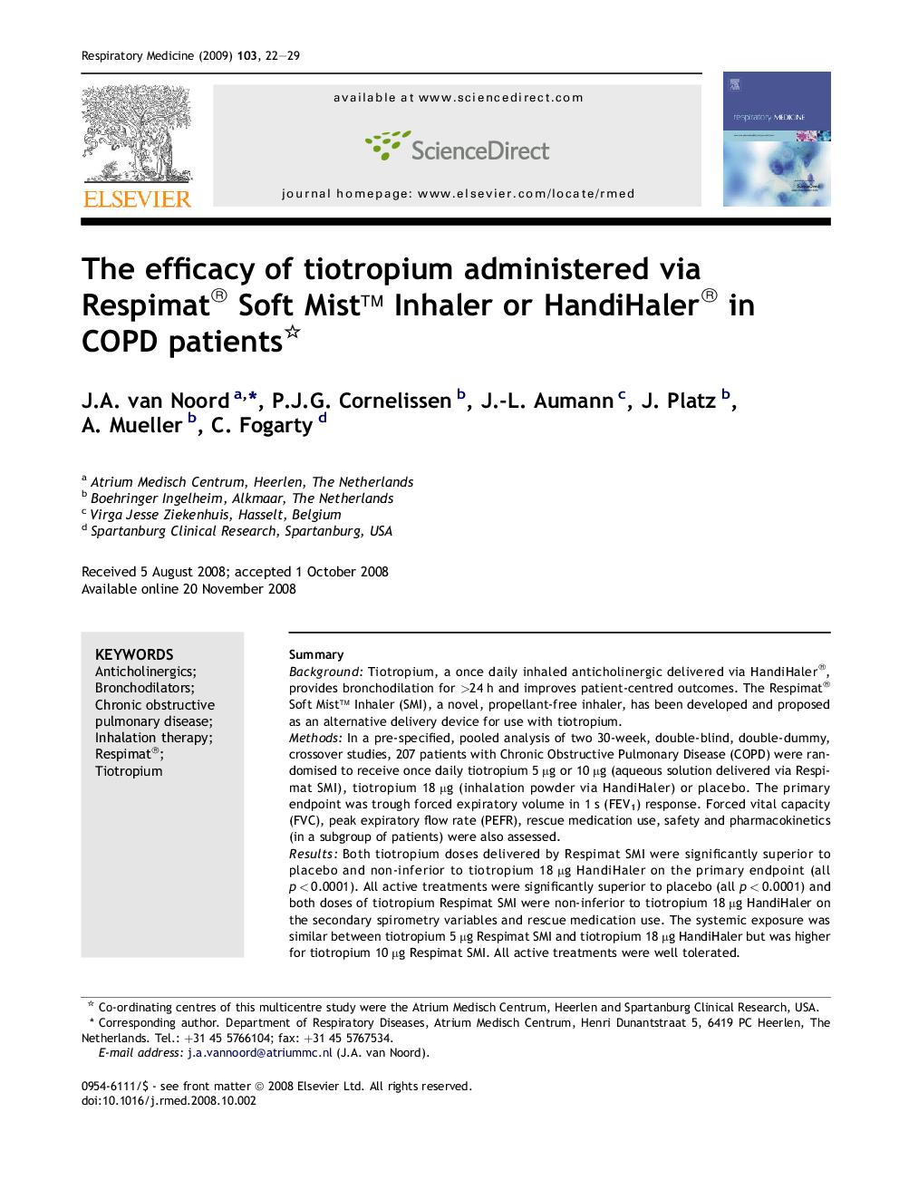 The efficacy of tiotropium administered via Respimat® Soft Mist™ Inhaler or HandiHaler® in COPD patients 