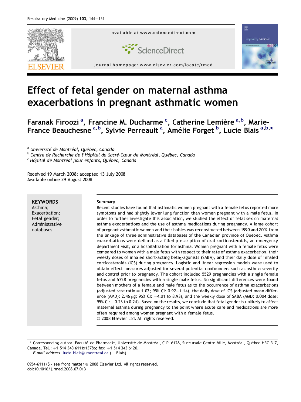 Effect of fetal gender on maternal asthma exacerbations in pregnant asthmatic women