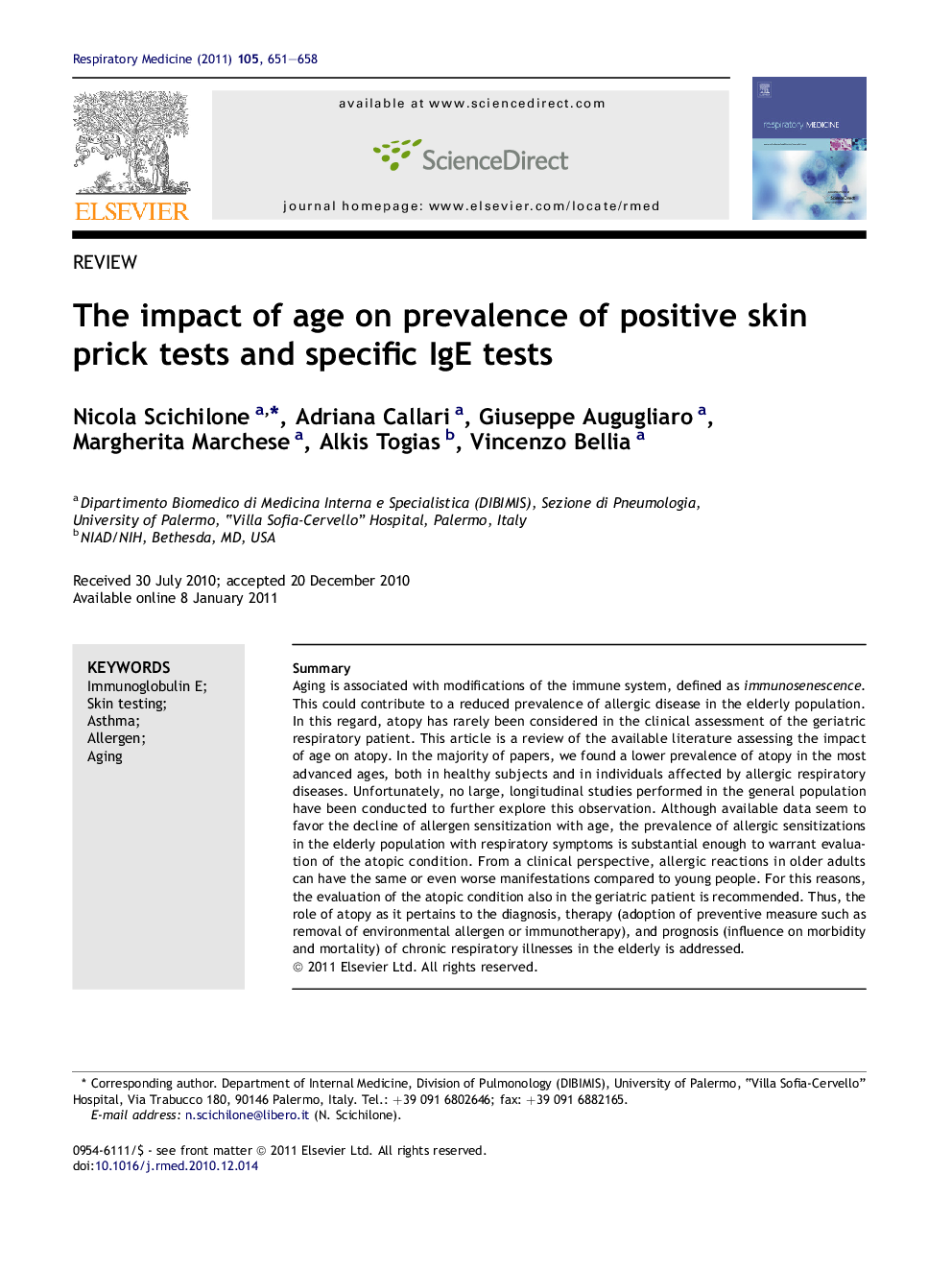 The impact of age on prevalence of positive skin prick tests and specific IgE tests