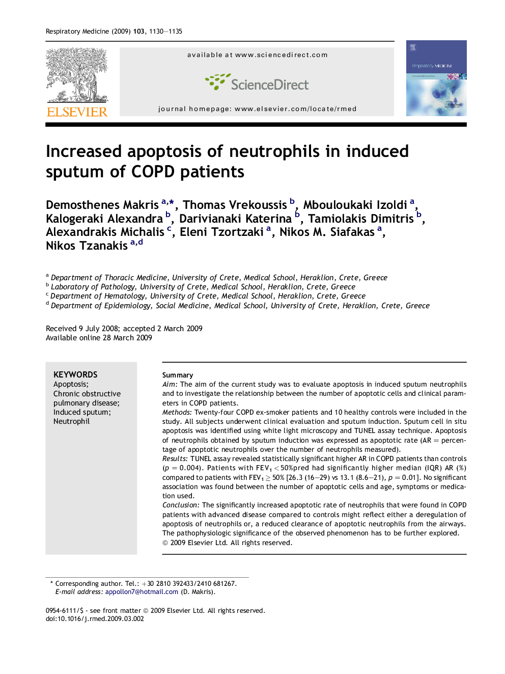 Increased apoptosis of neutrophils in induced sputum of COPD patients