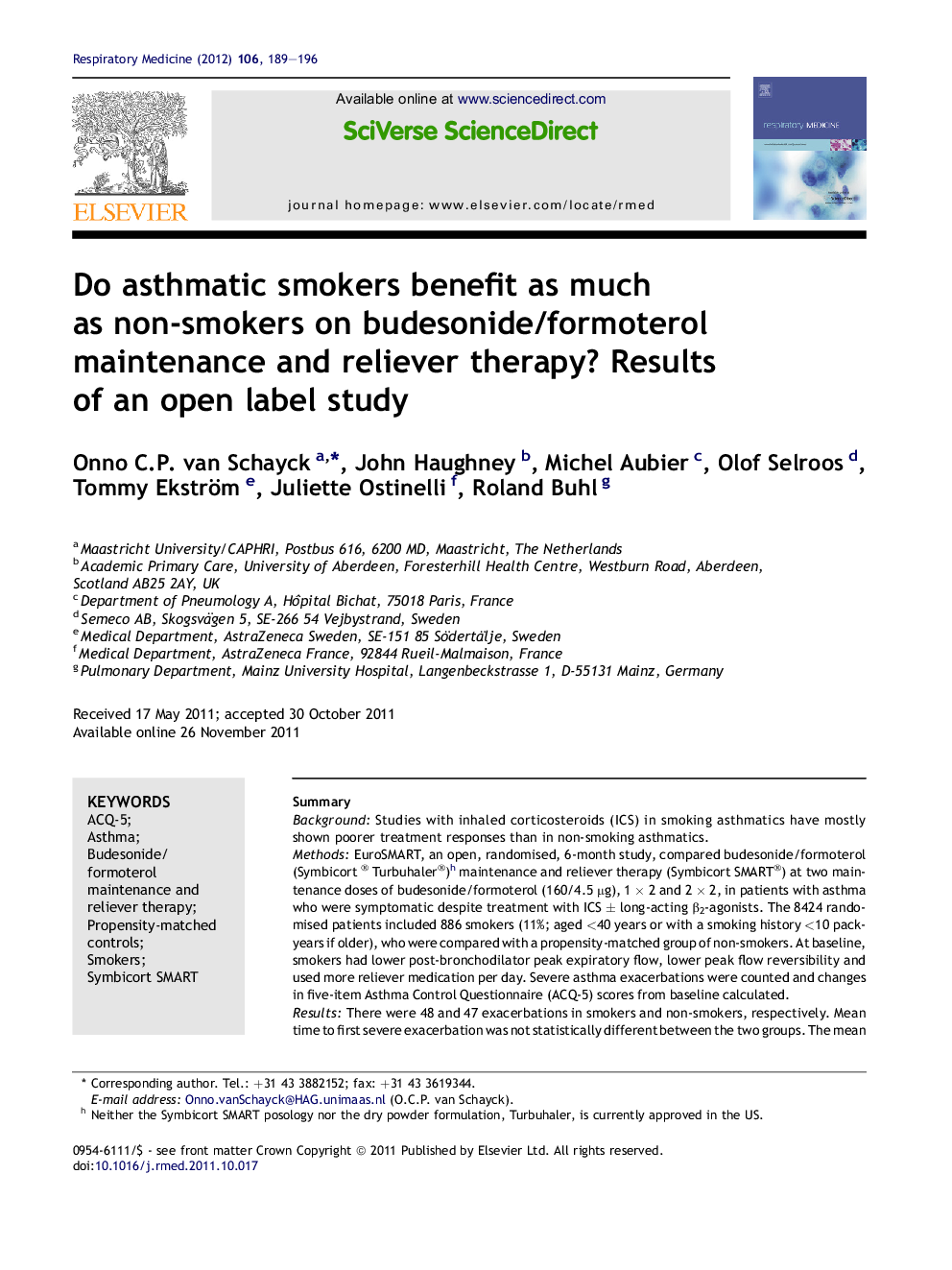 Do asthmatic smokers benefit as much as non-smokers on budesonide/formoterol maintenance and reliever therapy? Results of an open label study