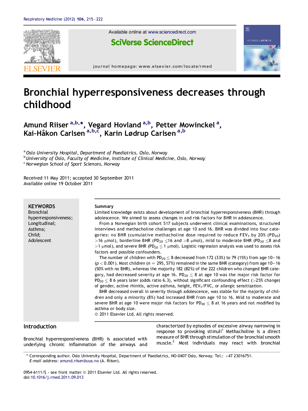 Bronchial hyperresponsiveness decreases through childhood