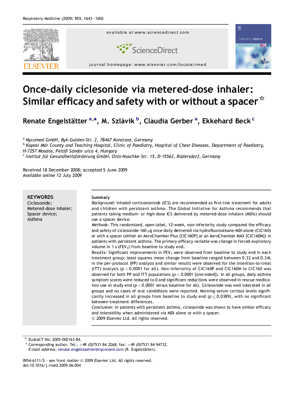 Once-daily ciclesonide via metered-dose inhaler: Similar efficacy and safety with or without a spacer 