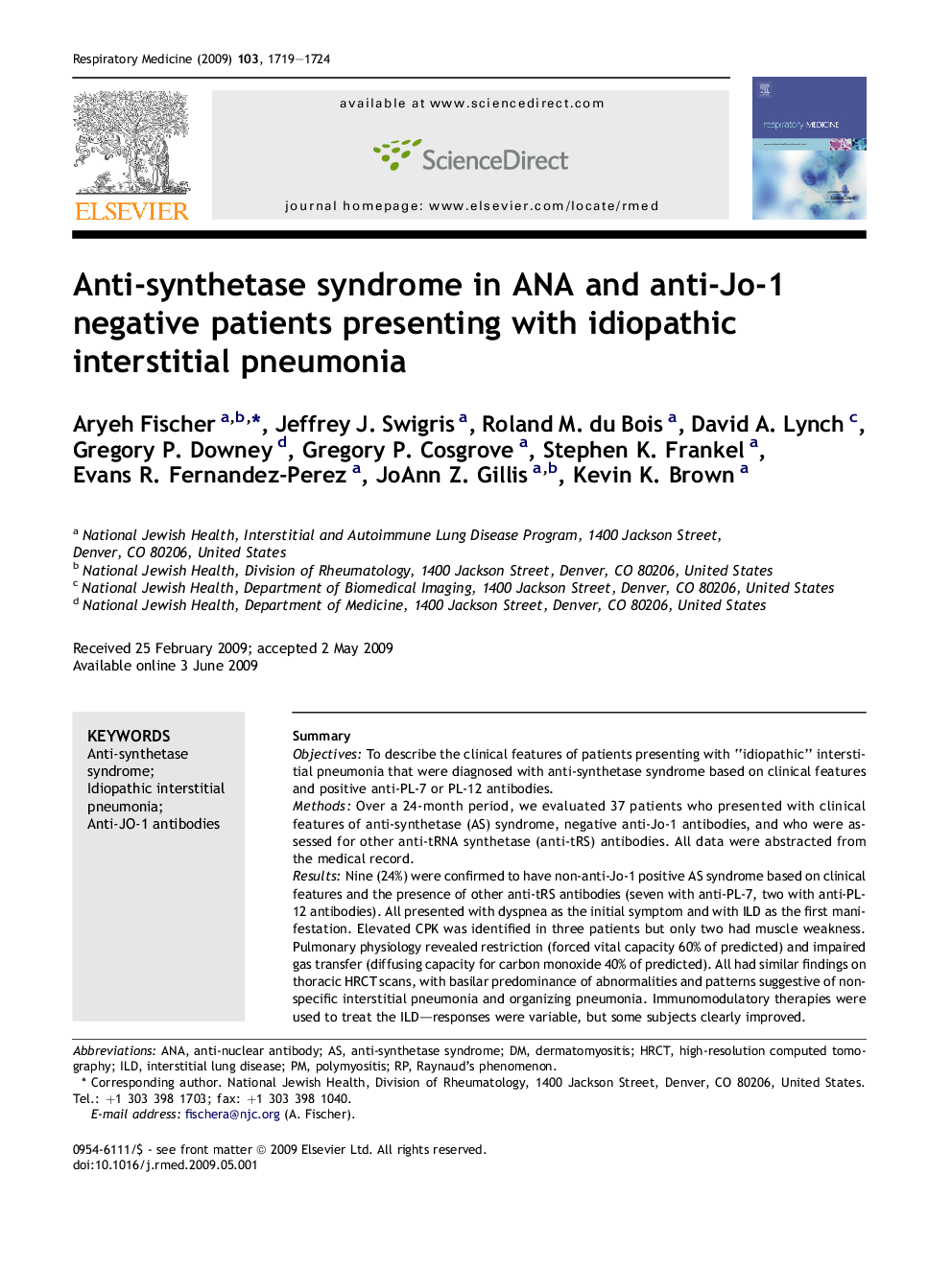 Anti-synthetase syndrome in ANA and anti-Jo-1 negative patients presenting with idiopathic interstitial pneumonia