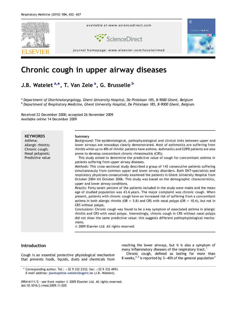 Chronic cough in upper airway diseases