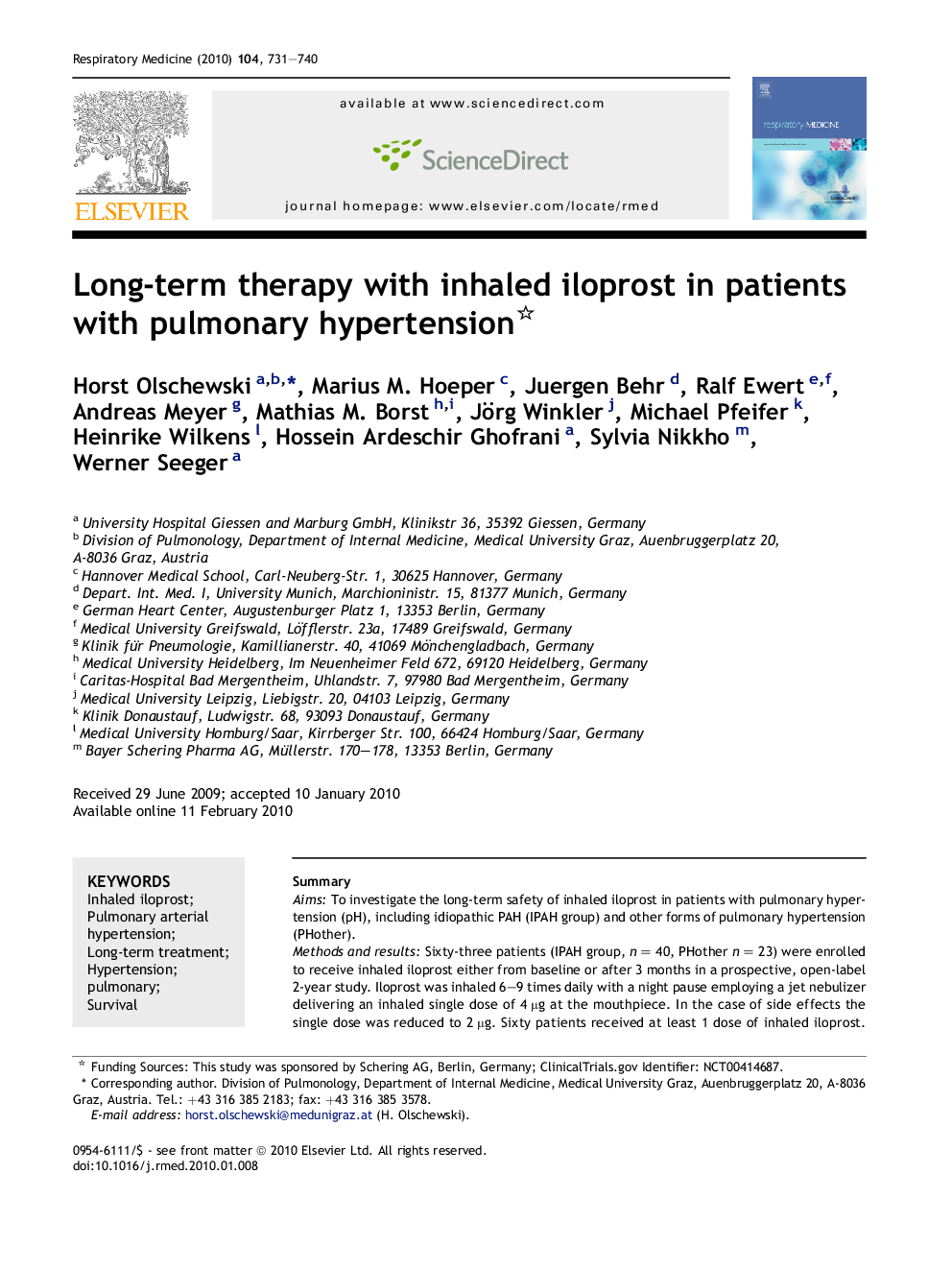 Long-term therapy with inhaled iloprost in patients with pulmonary hypertension 