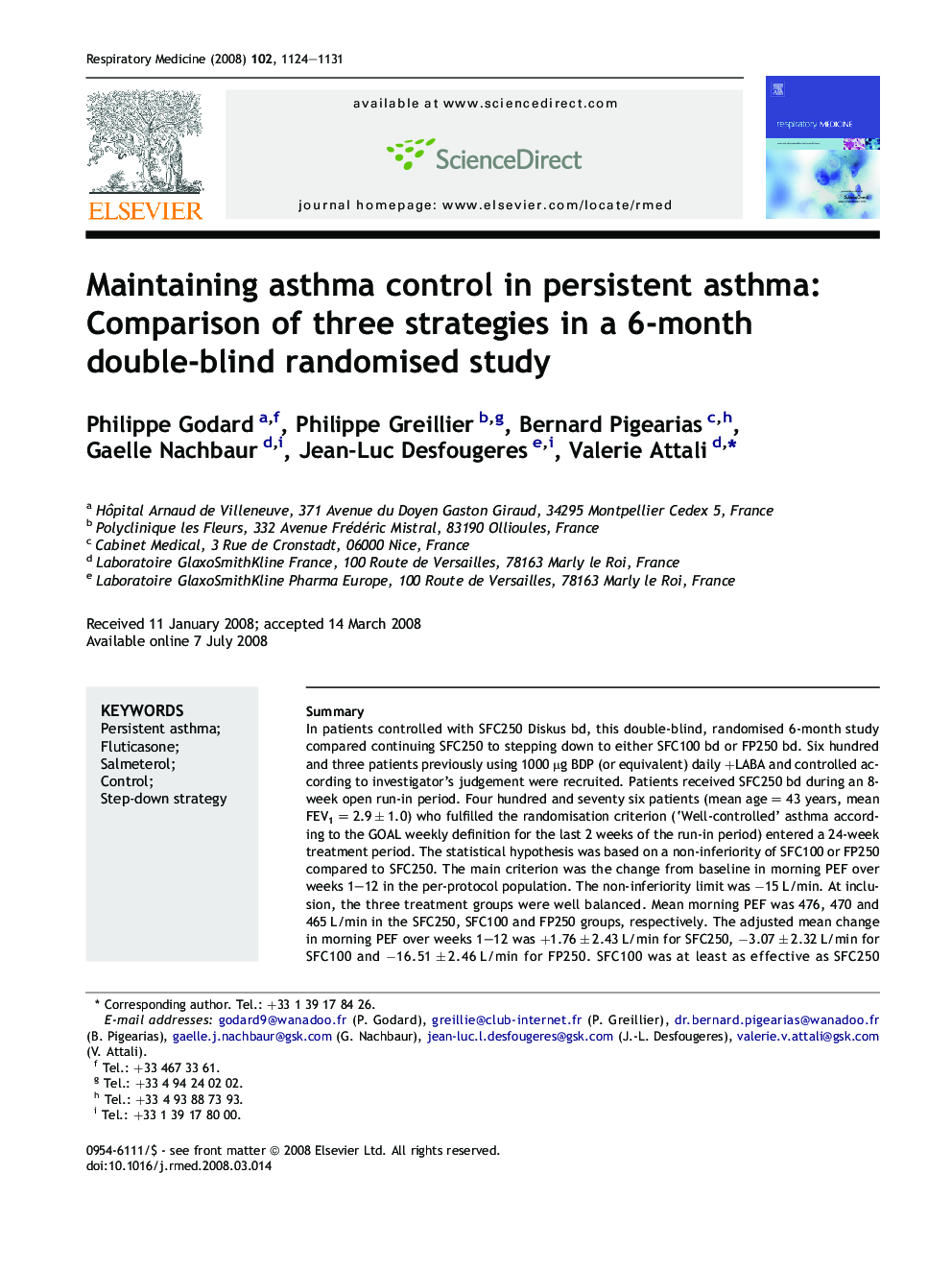 Maintaining asthma control in persistent asthma: Comparison of three strategies in a 6-month double-blind randomised study