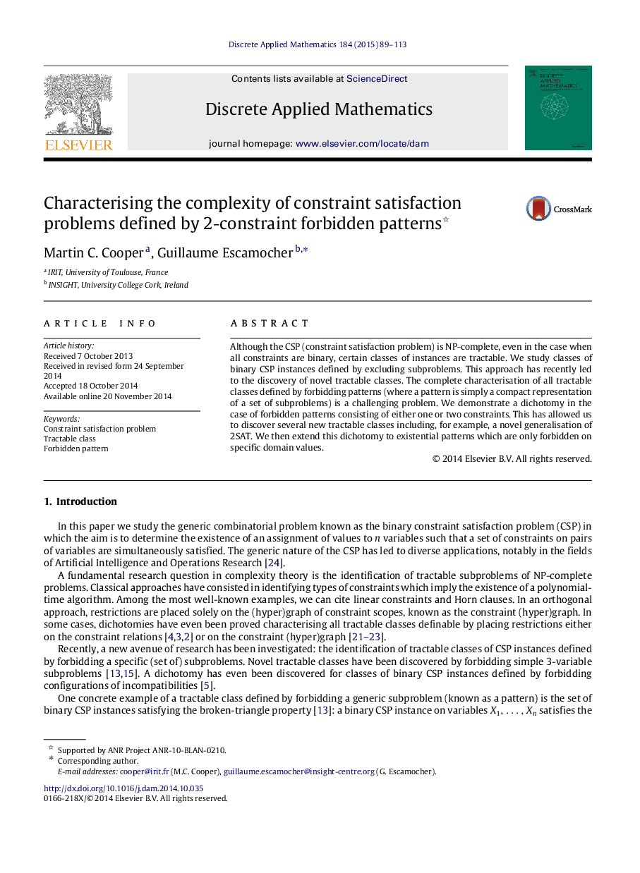 مشخص کردن پیچیدگی مسائل رضایتمندی محدودیتی که توسط الگوهای ممنوعه 2-محدودیت تعریف شده است؟ 