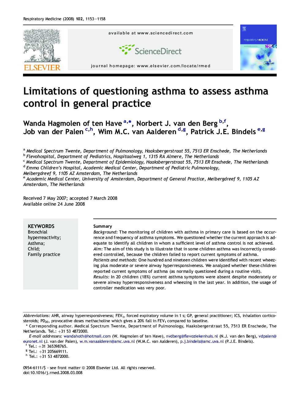 Limitations of questioning asthma to assess asthma control in general practice