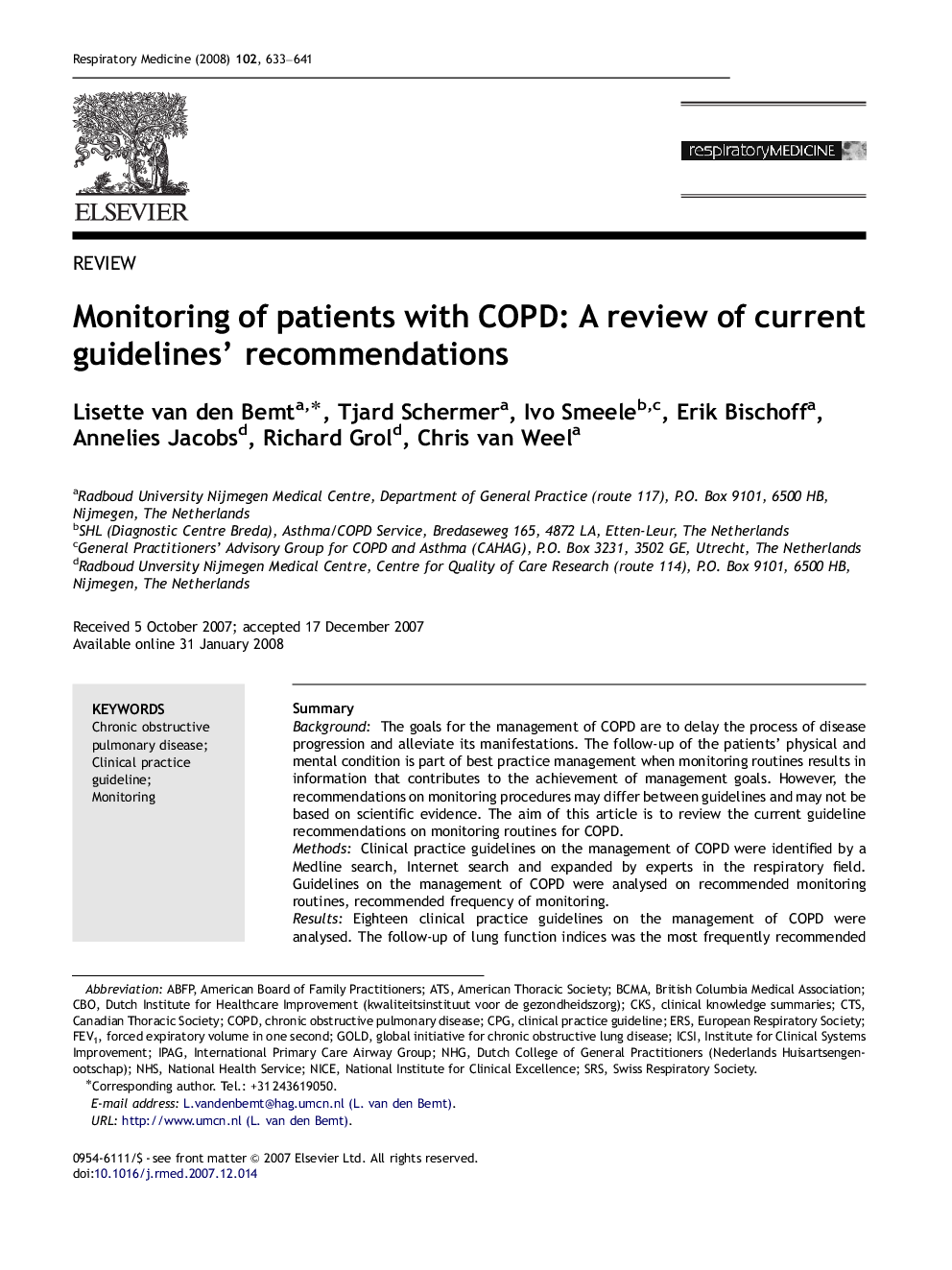 Monitoring of patients with COPD: A review of current guidelines’ recommendations