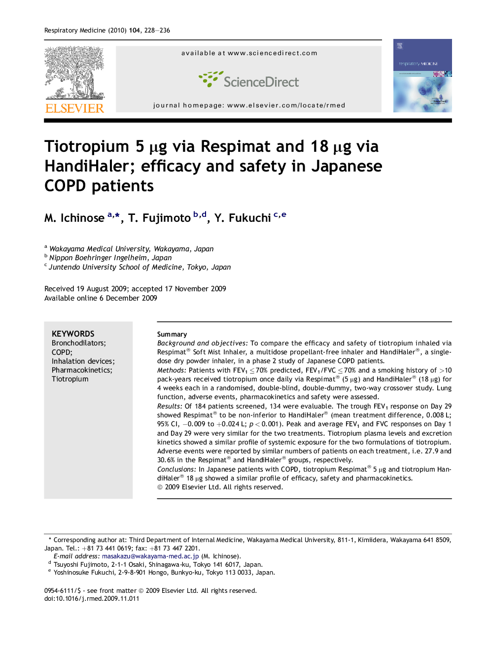 Tiotropium 5 μg via Respimat and 18 μg via HandiHaler; efficacy and safety in Japanese COPD patients