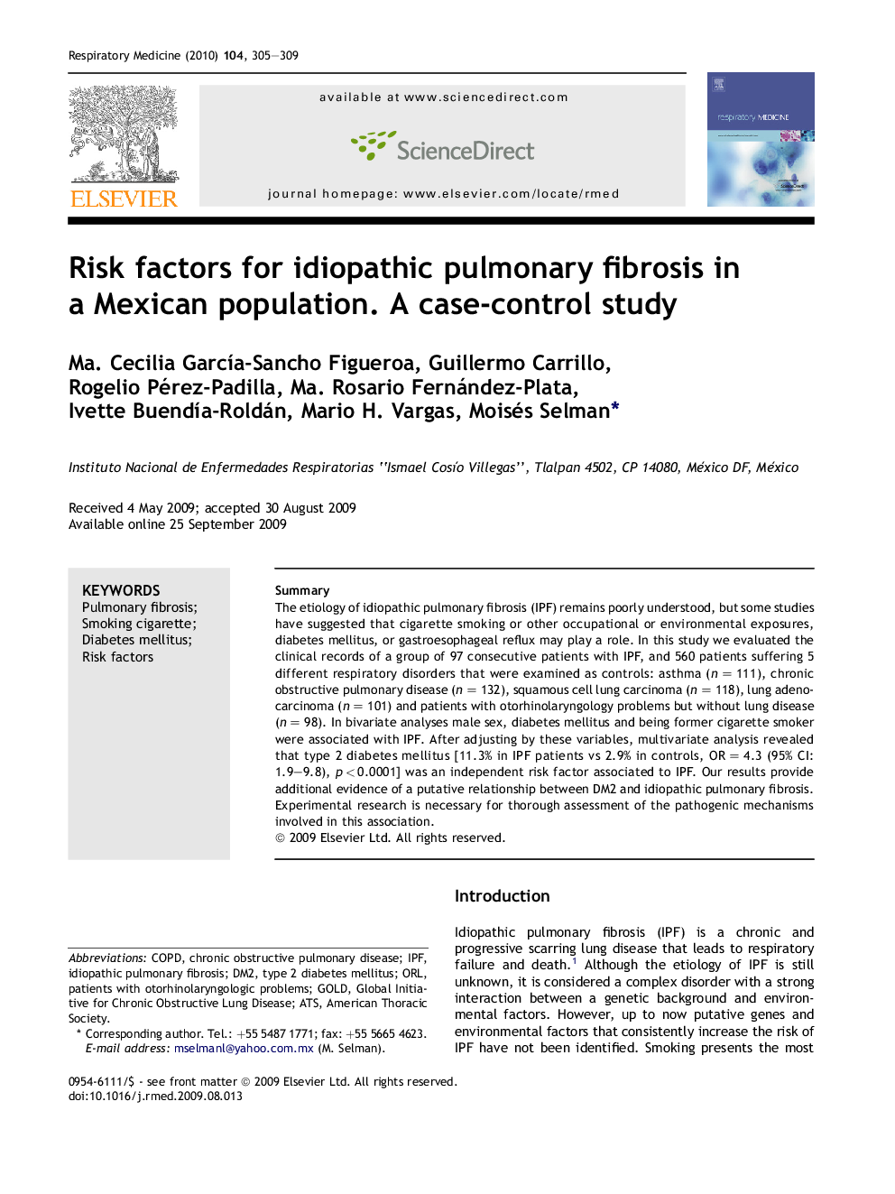 Risk factors for idiopathic pulmonary fibrosis in a Mexican population. A case-control study