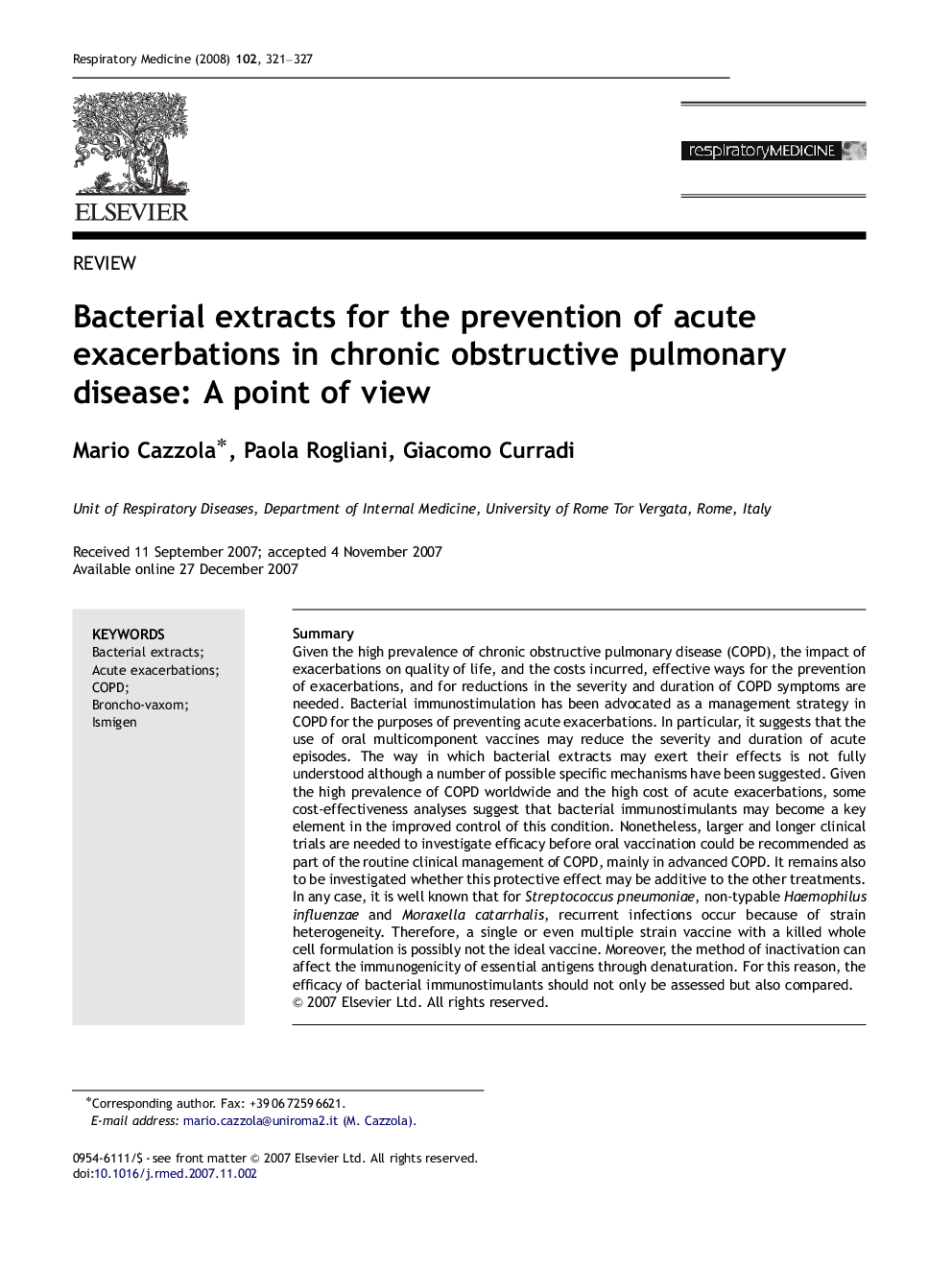 Bacterial extracts for the prevention of acute exacerbations in chronic obstructive pulmonary disease: A point of view