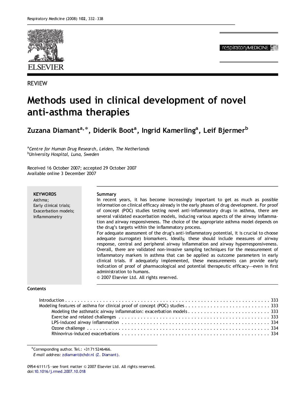 Methods used in clinical development of novel anti-asthma therapies