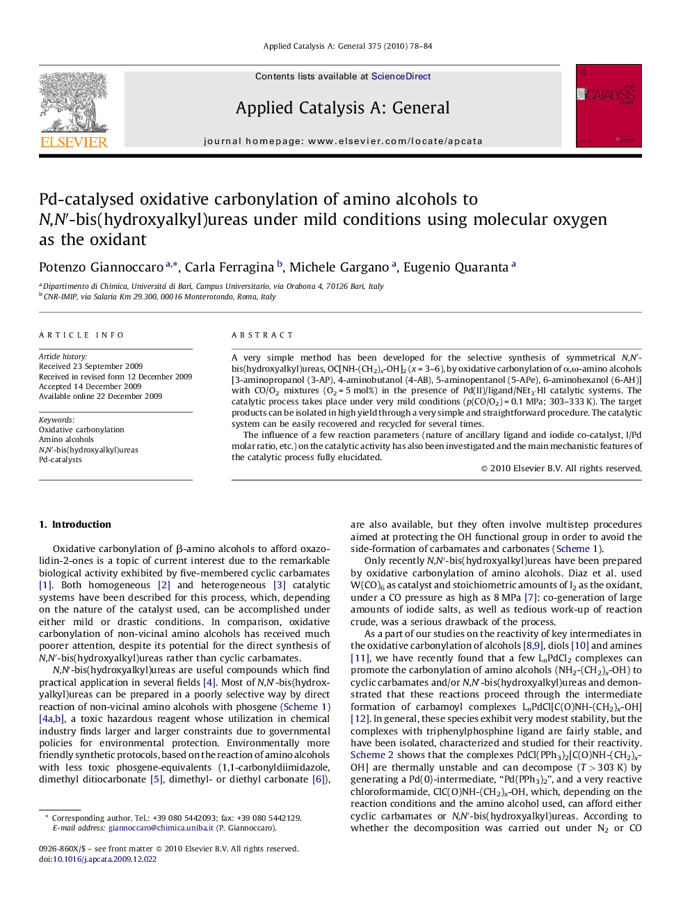 Pd-catalysed oxidative carbonylation of amino alcohols to N,N′-bis(hydroxyalkyl)ureas under mild conditions using molecular oxygen as the oxidant