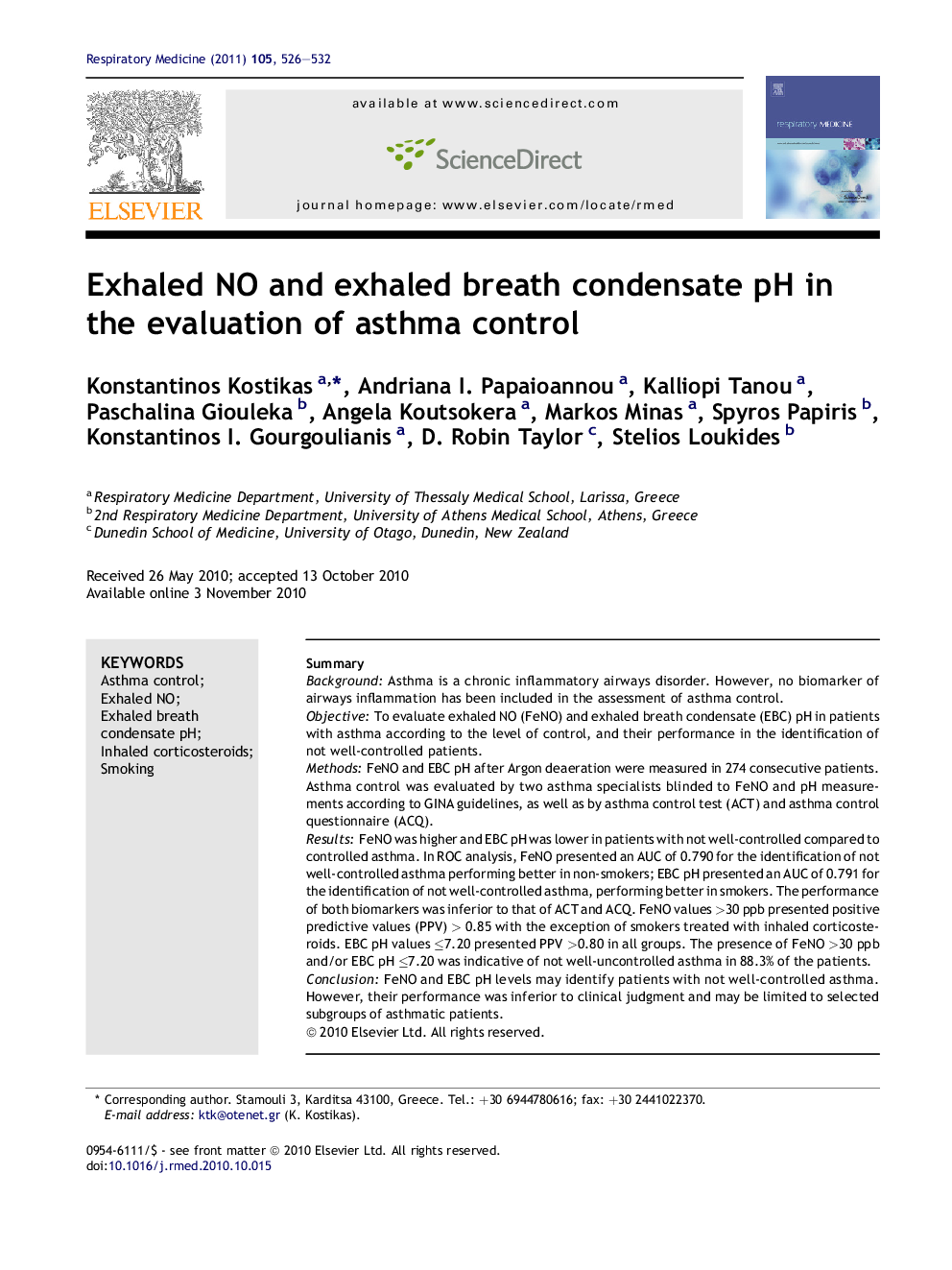 Exhaled NO and exhaled breath condensate pH in the evaluation of asthma control