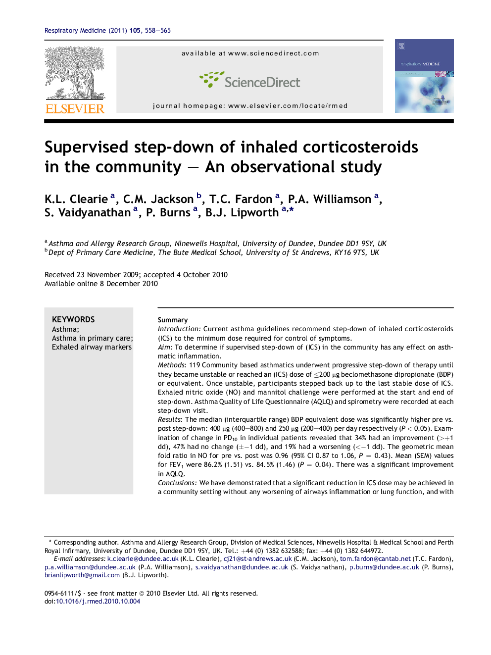 Supervised step-down of inhaled corticosteroids in the community – An observational study