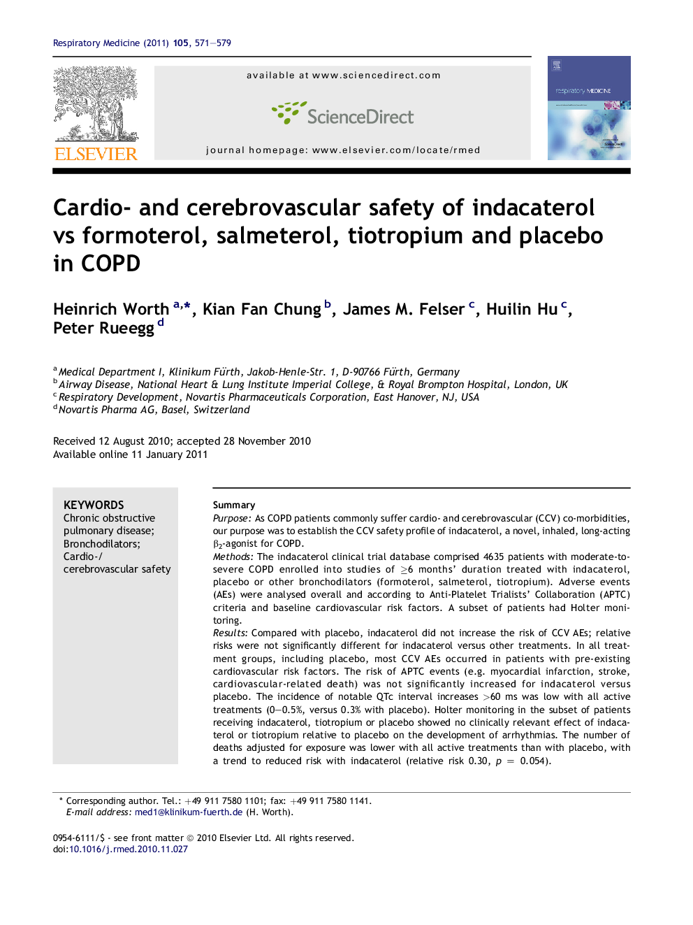 Cardio- and cerebrovascular safety of indacaterol vs formoterol, salmeterol, tiotropium and placebo in COPD