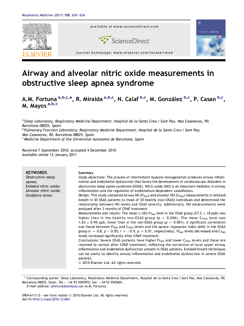 Airway and alveolar nitric oxide measurements in obstructive sleep apnea syndrome