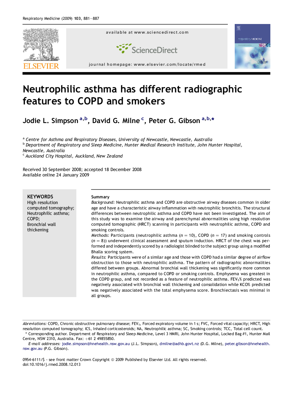 Neutrophilic asthma has different radiographic features to COPD and smokers