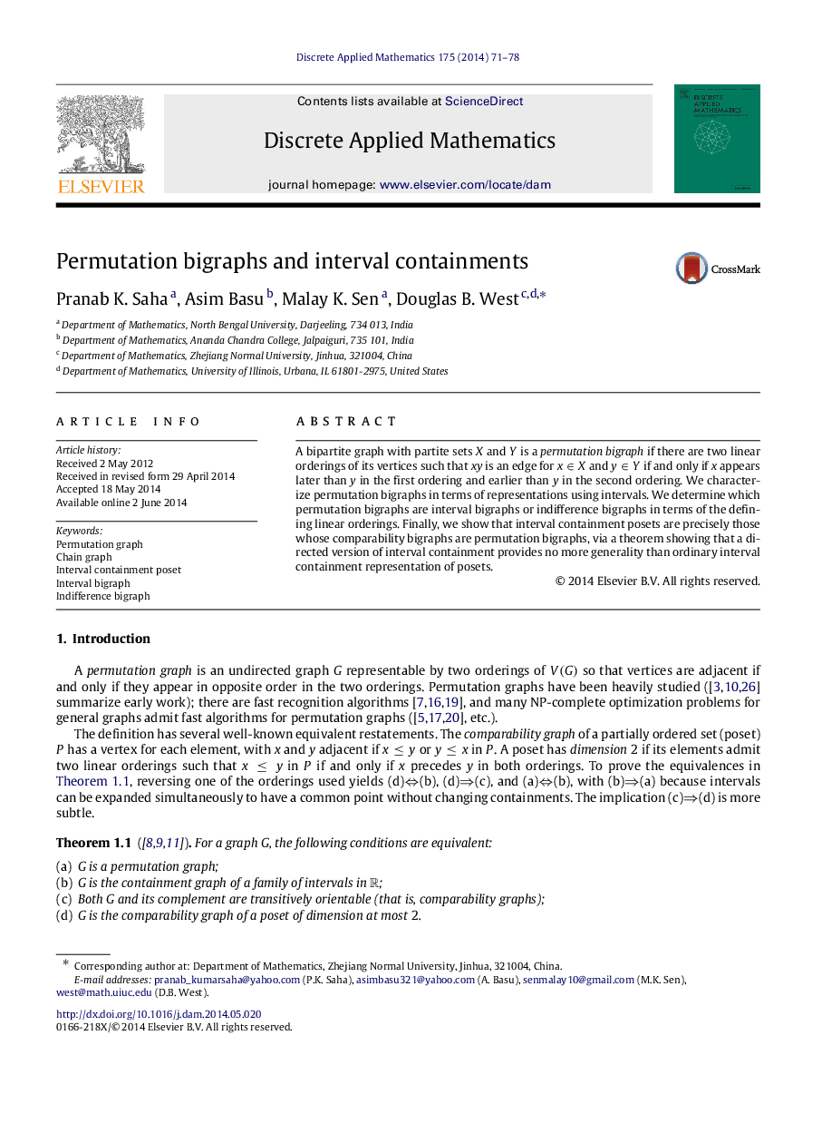 Permutation bigraphs and interval containments