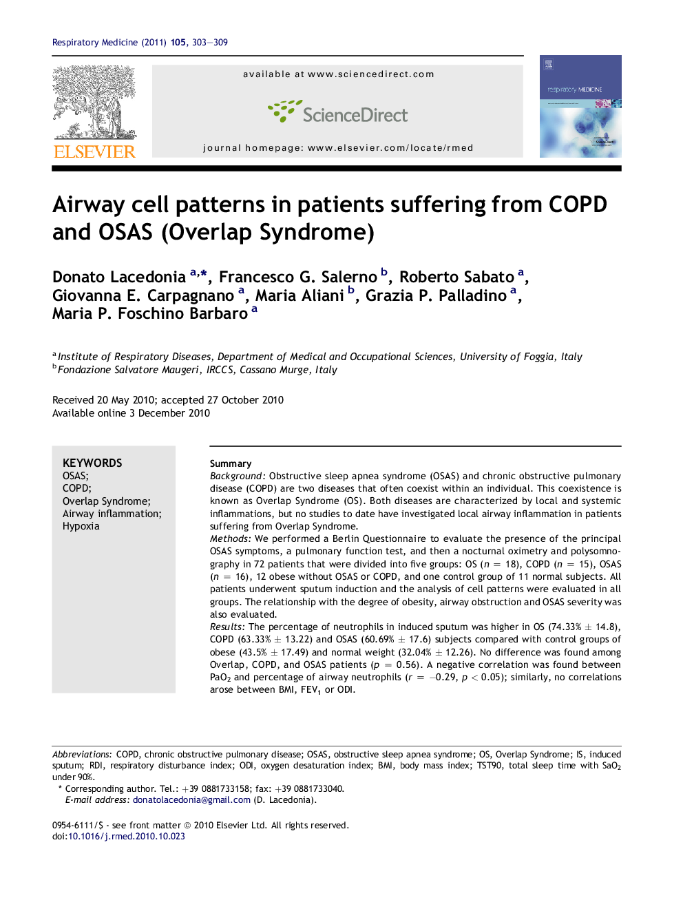 Airway cell patterns in patients suffering from COPD and OSAS (Overlap Syndrome)