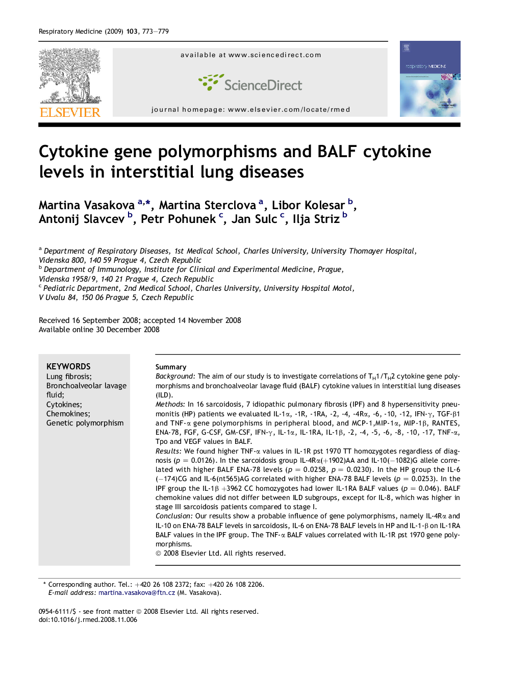 Cytokine gene polymorphisms and BALF cytokine levels in interstitial lung diseases