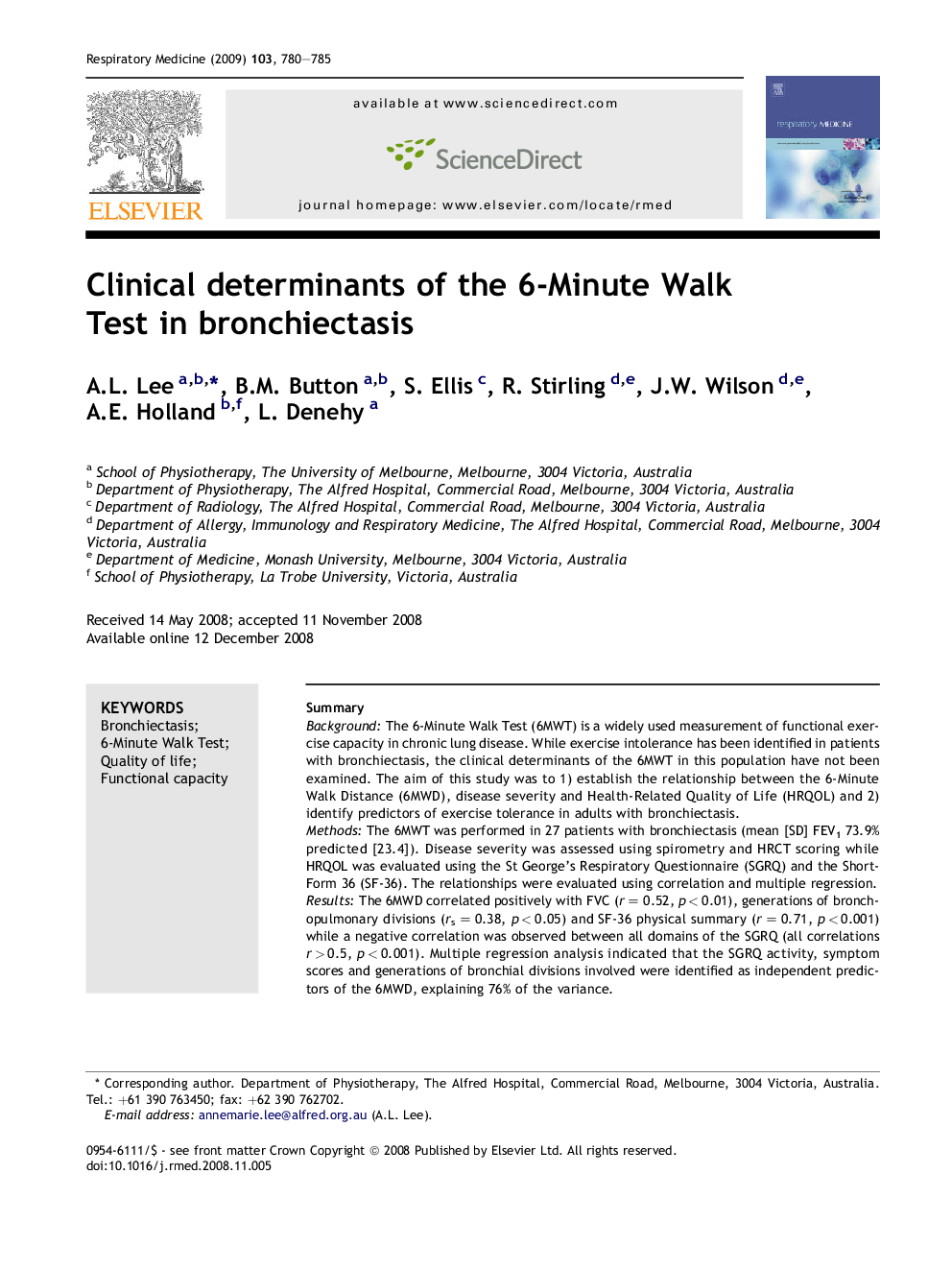 Clinical determinants of the 6-Minute Walk Test in bronchiectasis