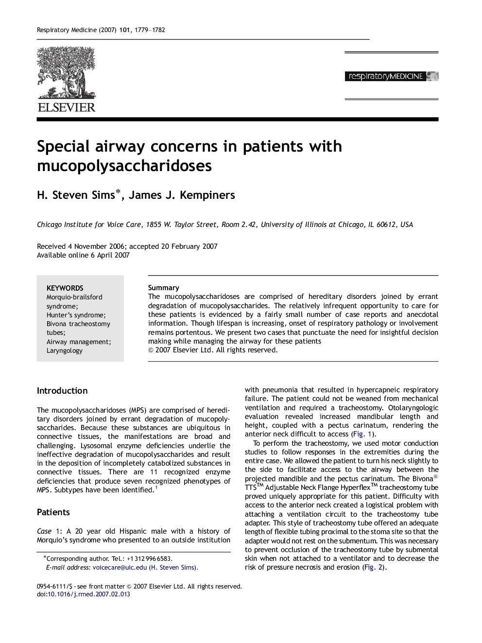 Special airway concerns in patients with mucopolysaccharidoses