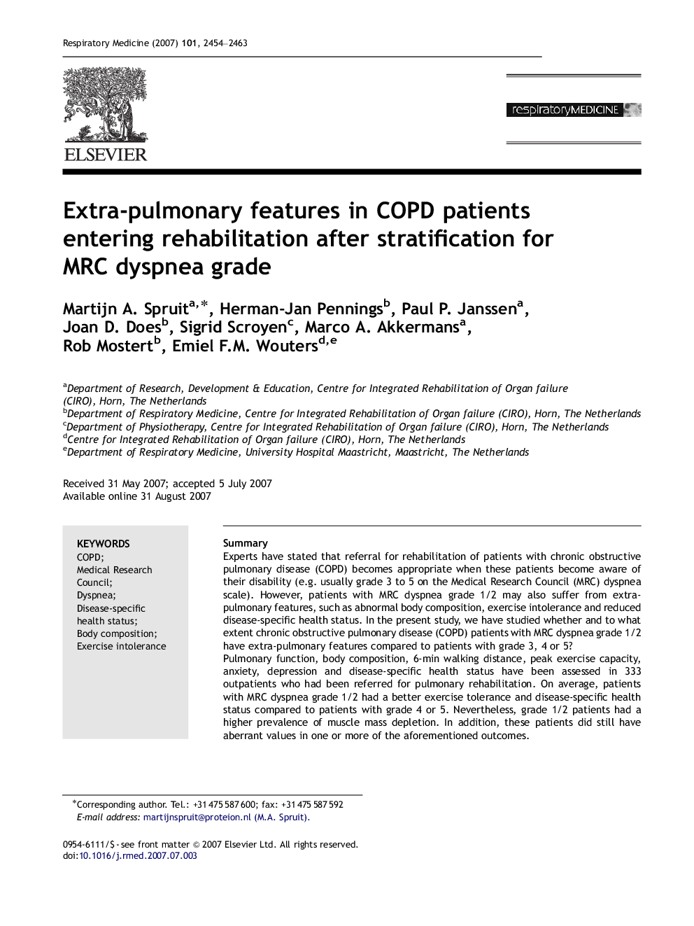 Extra-pulmonary features in COPD patients entering rehabilitation after stratification for MRC dyspnea grade