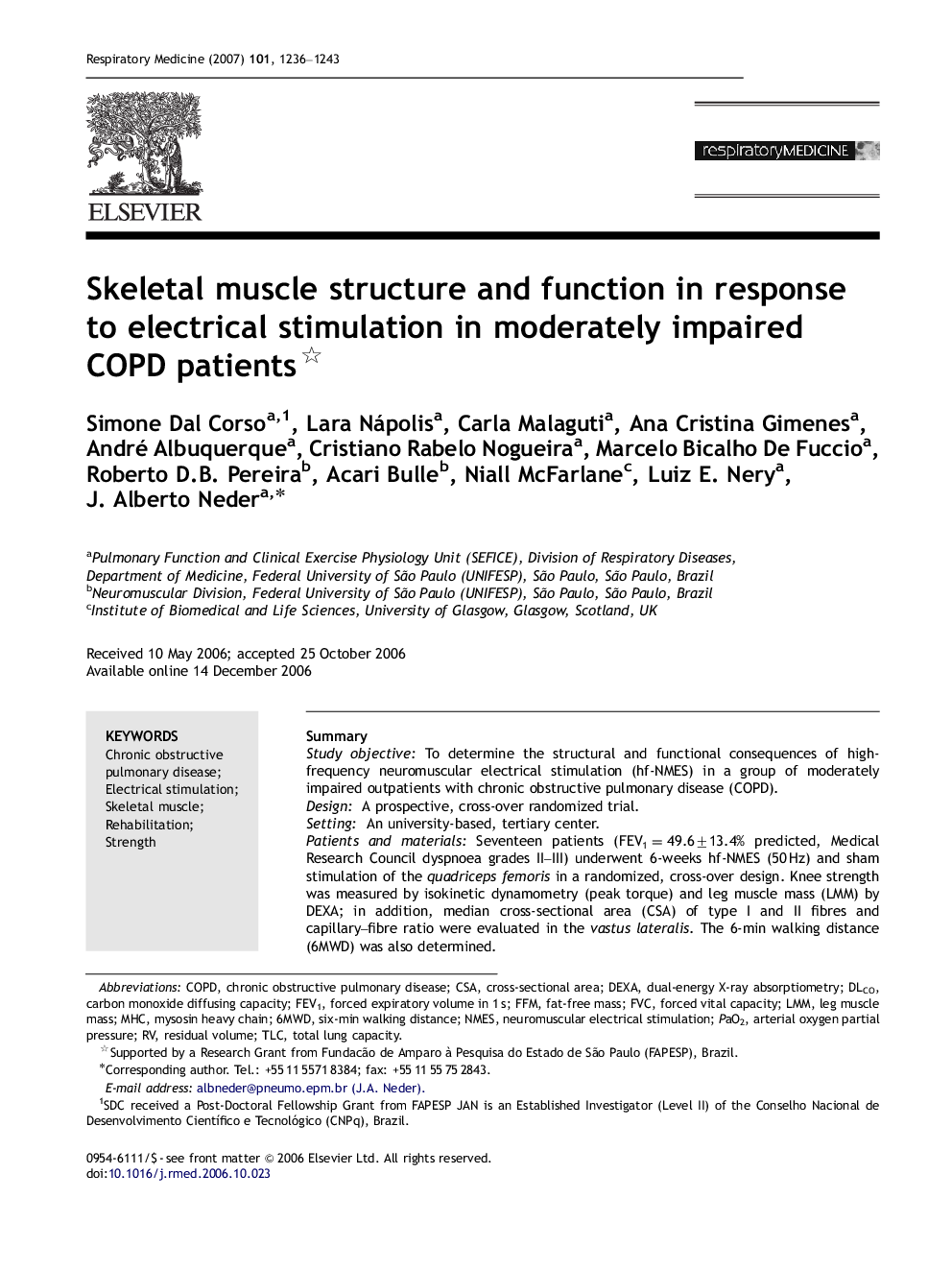 Skeletal muscle structure and function in response to electrical stimulation in moderately impaired COPD patients 