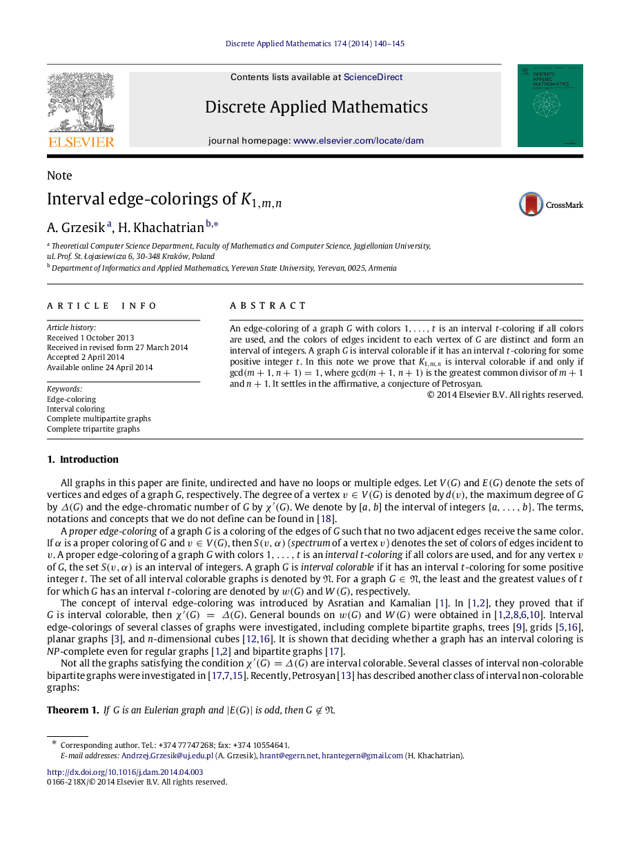 Interval edge-colorings of K1,m,nK1,m,n