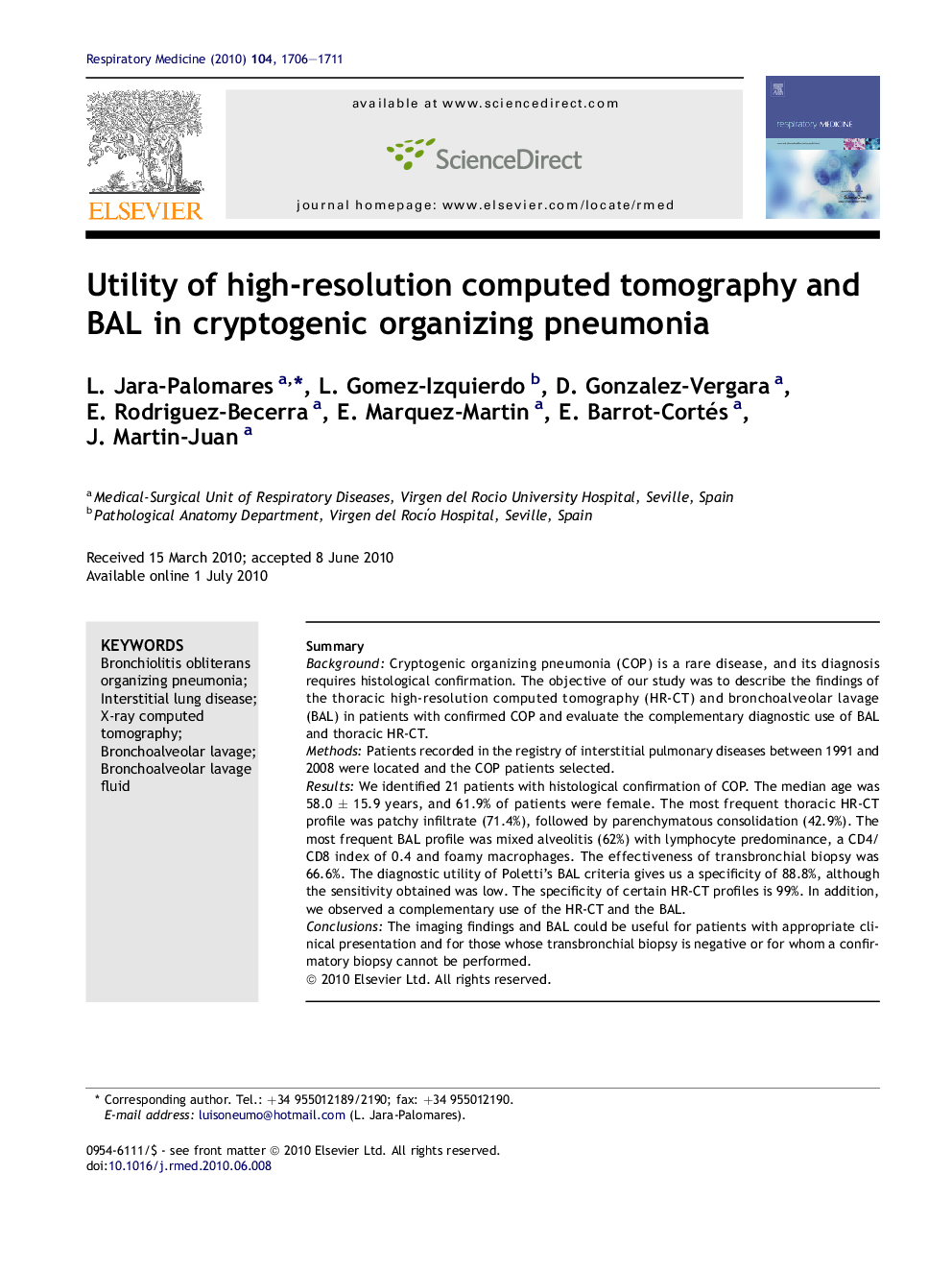 Utility of high-resolution computed tomography and BAL in cryptogenic organizing pneumonia