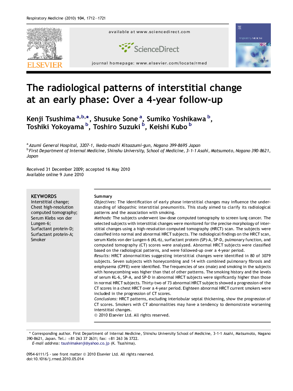 The radiological patterns of interstitial change at an early phase: Over a 4-year follow-up