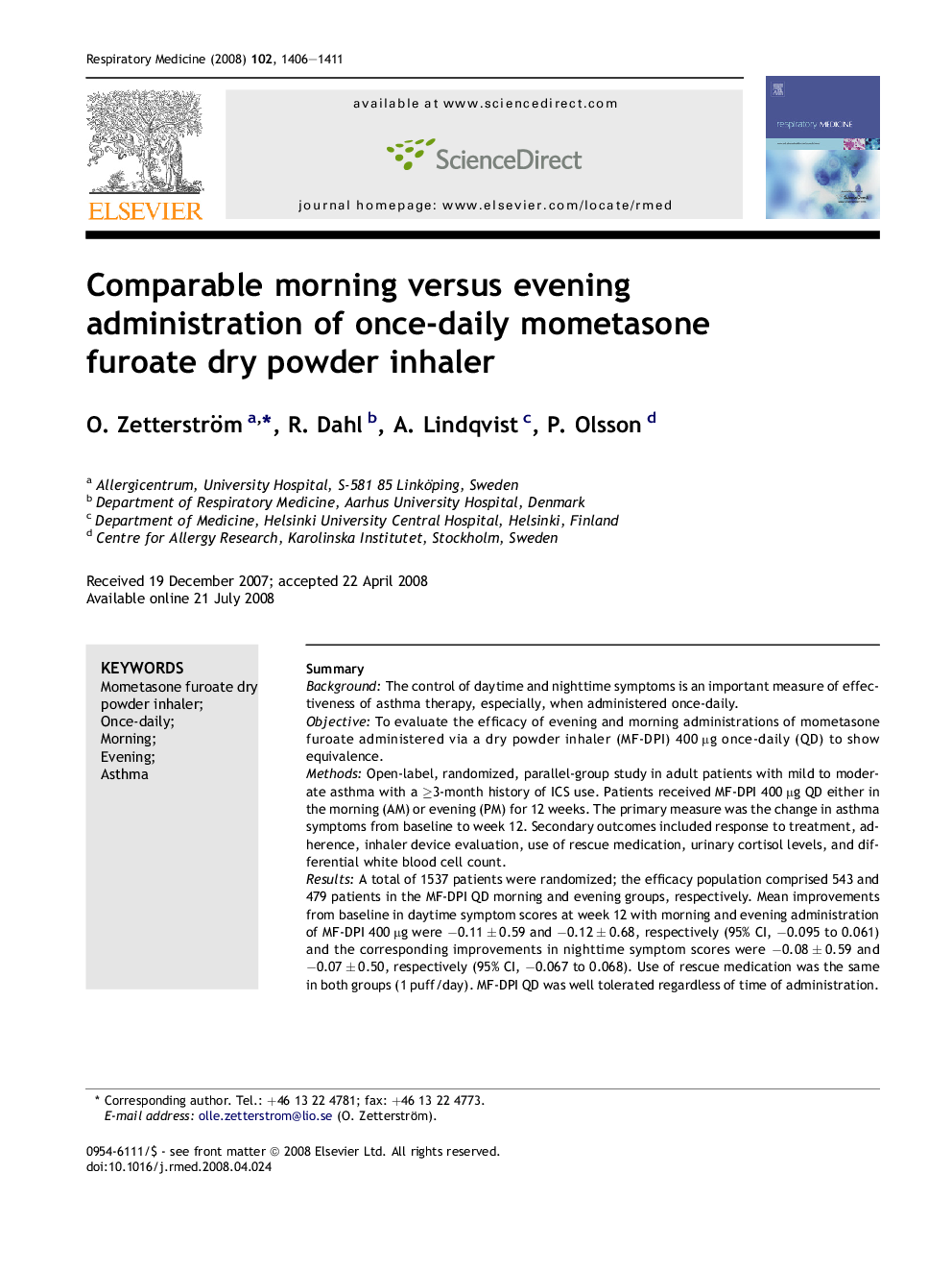 Comparable morning versus evening administration of once-daily mometasone furoate dry powder inhaler