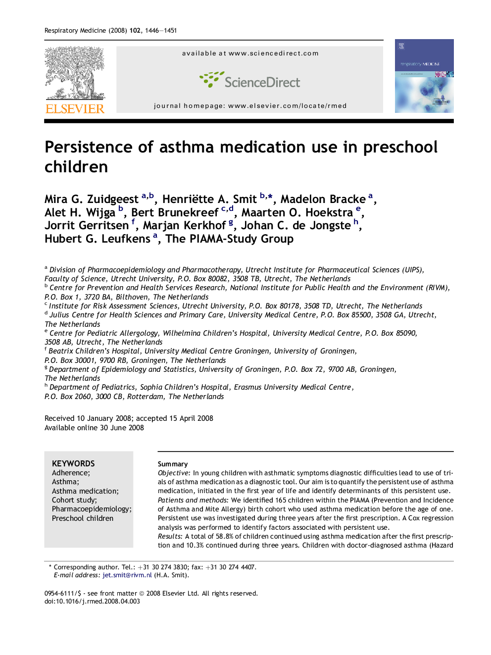 Persistence of asthma medication use in preschool children