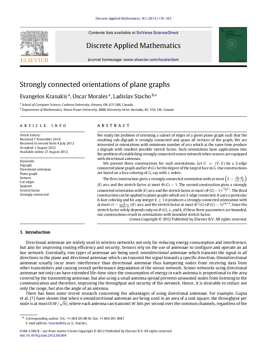 Strongly connected orientations of plane graphs