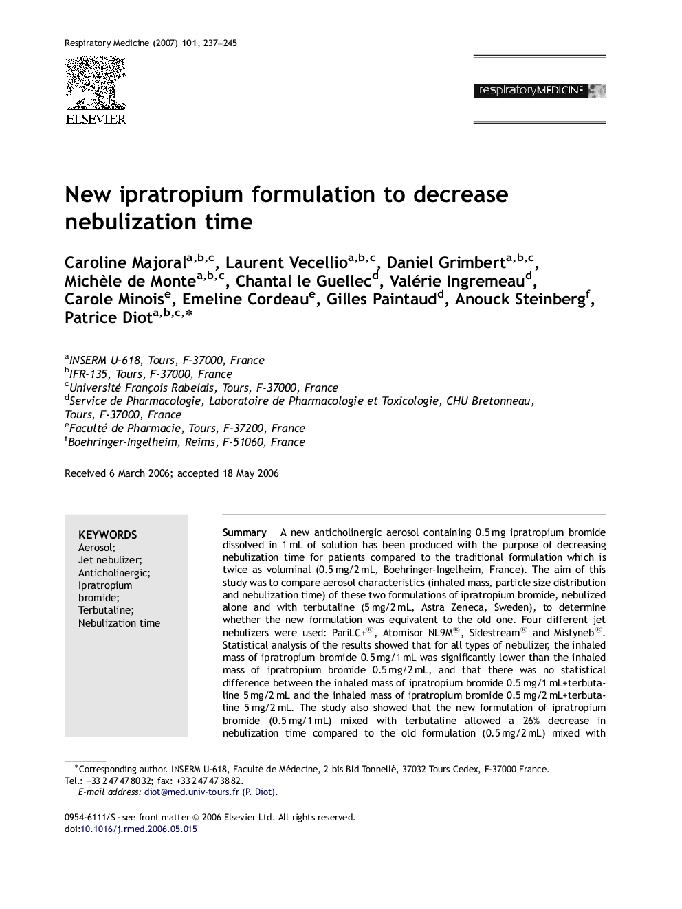 New ipratropium formulation to decrease nebulization time