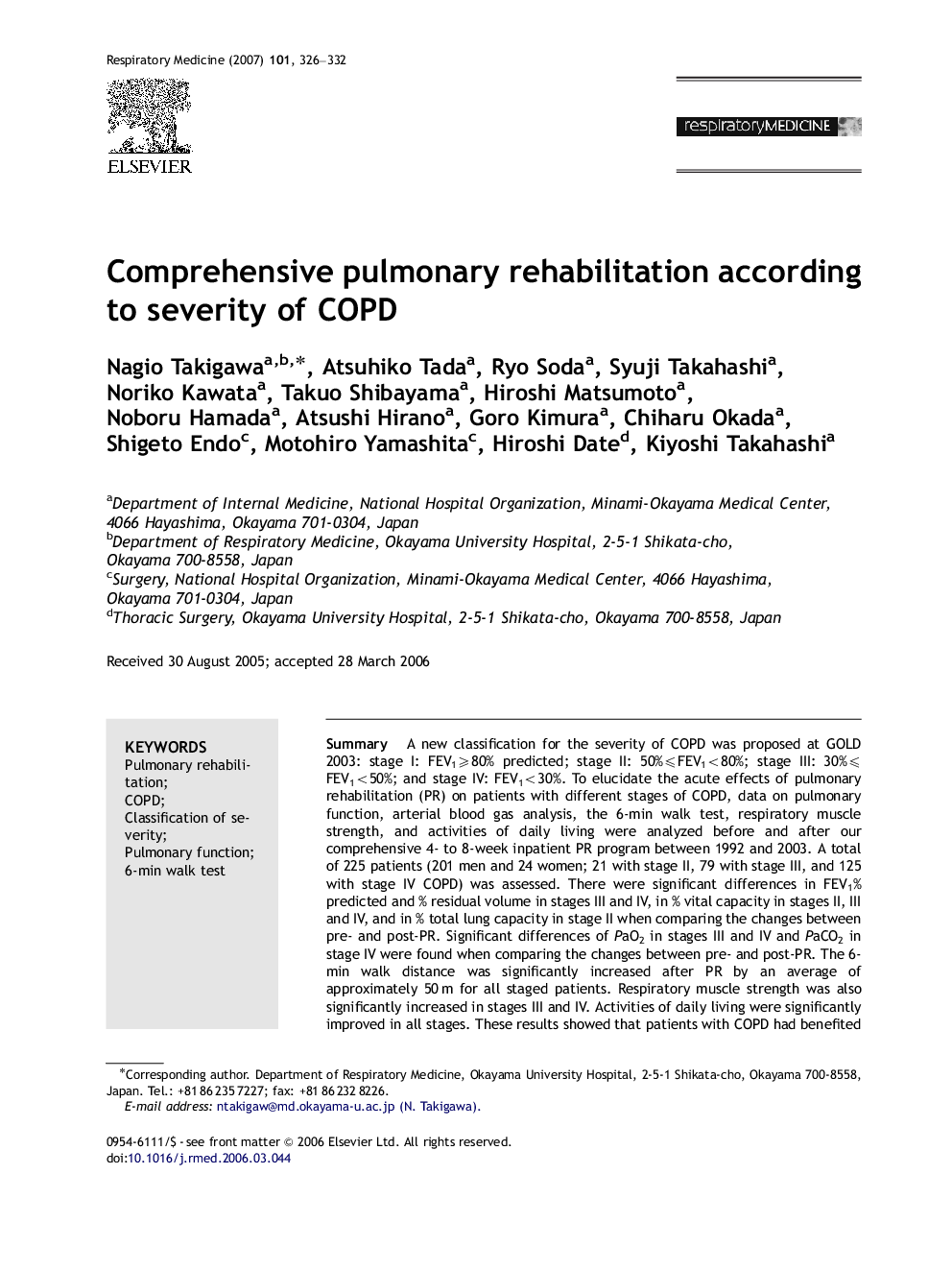 Comprehensive pulmonary rehabilitation according to severity of COPD