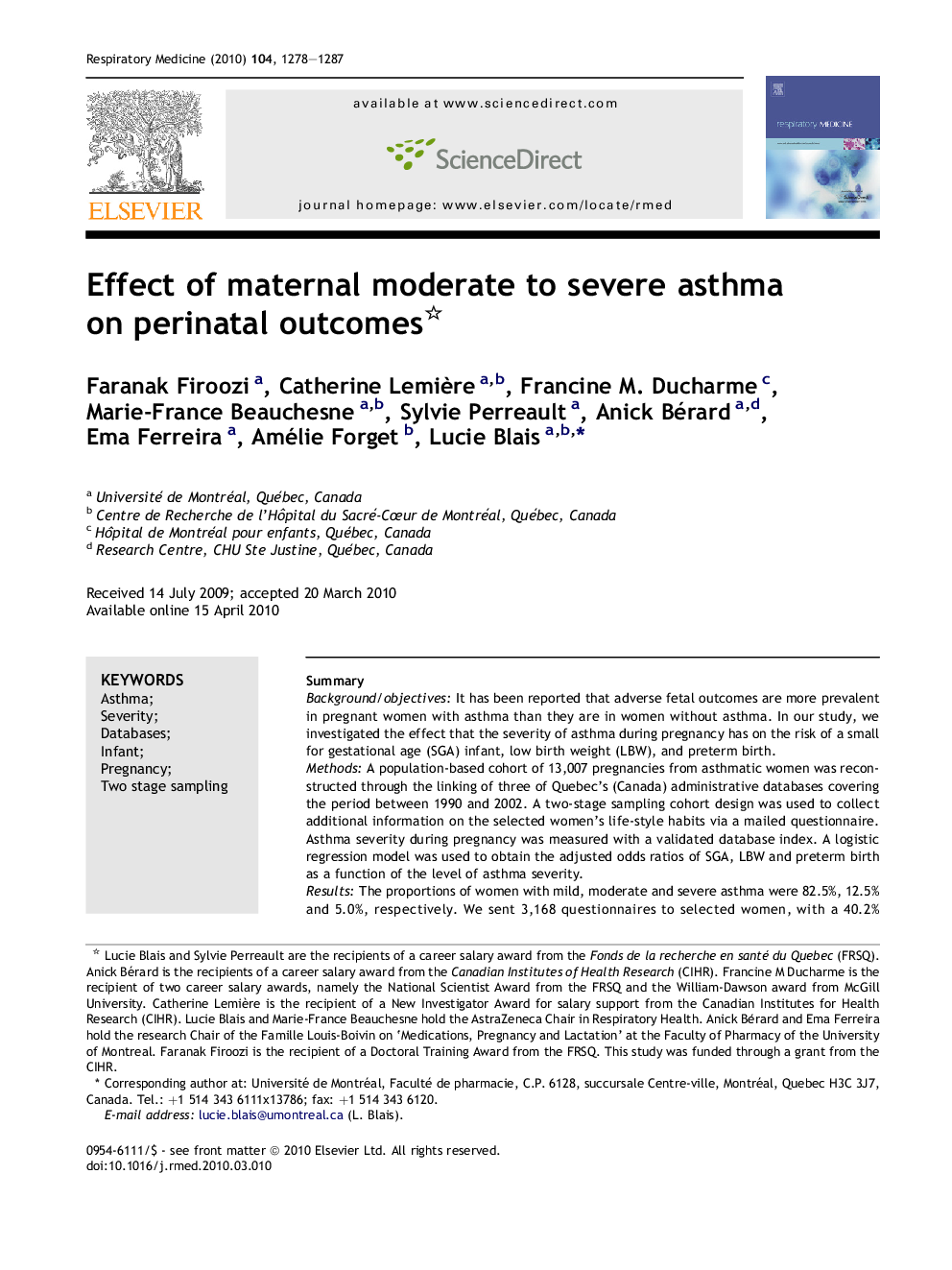 Effect of maternal moderate to severe asthma on perinatal outcomes 