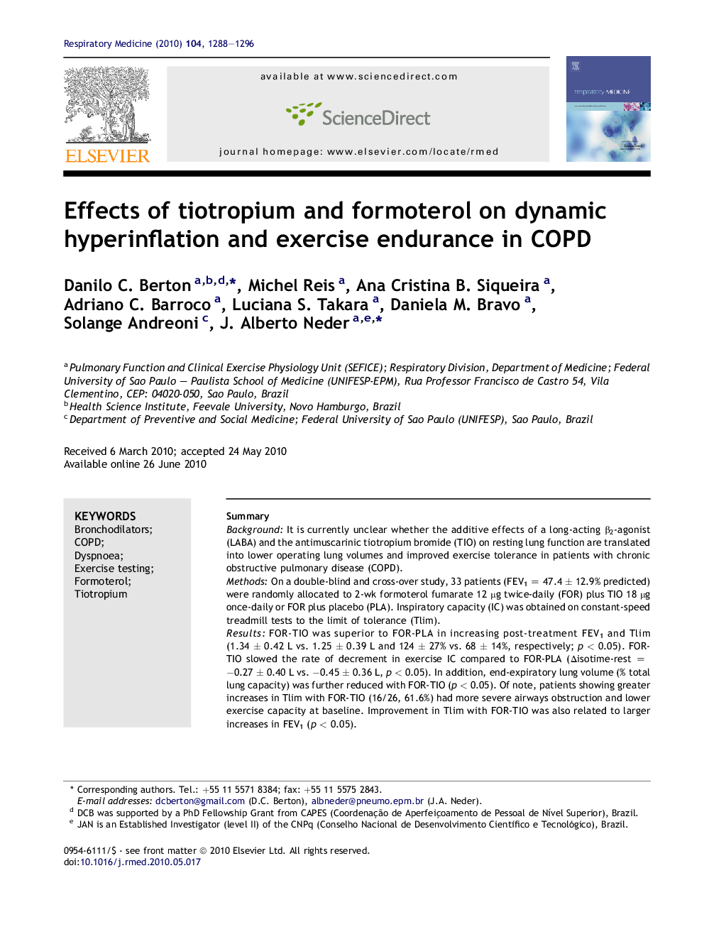 Effects of tiotropium and formoterol on dynamic hyperinflation and exercise endurance in COPD