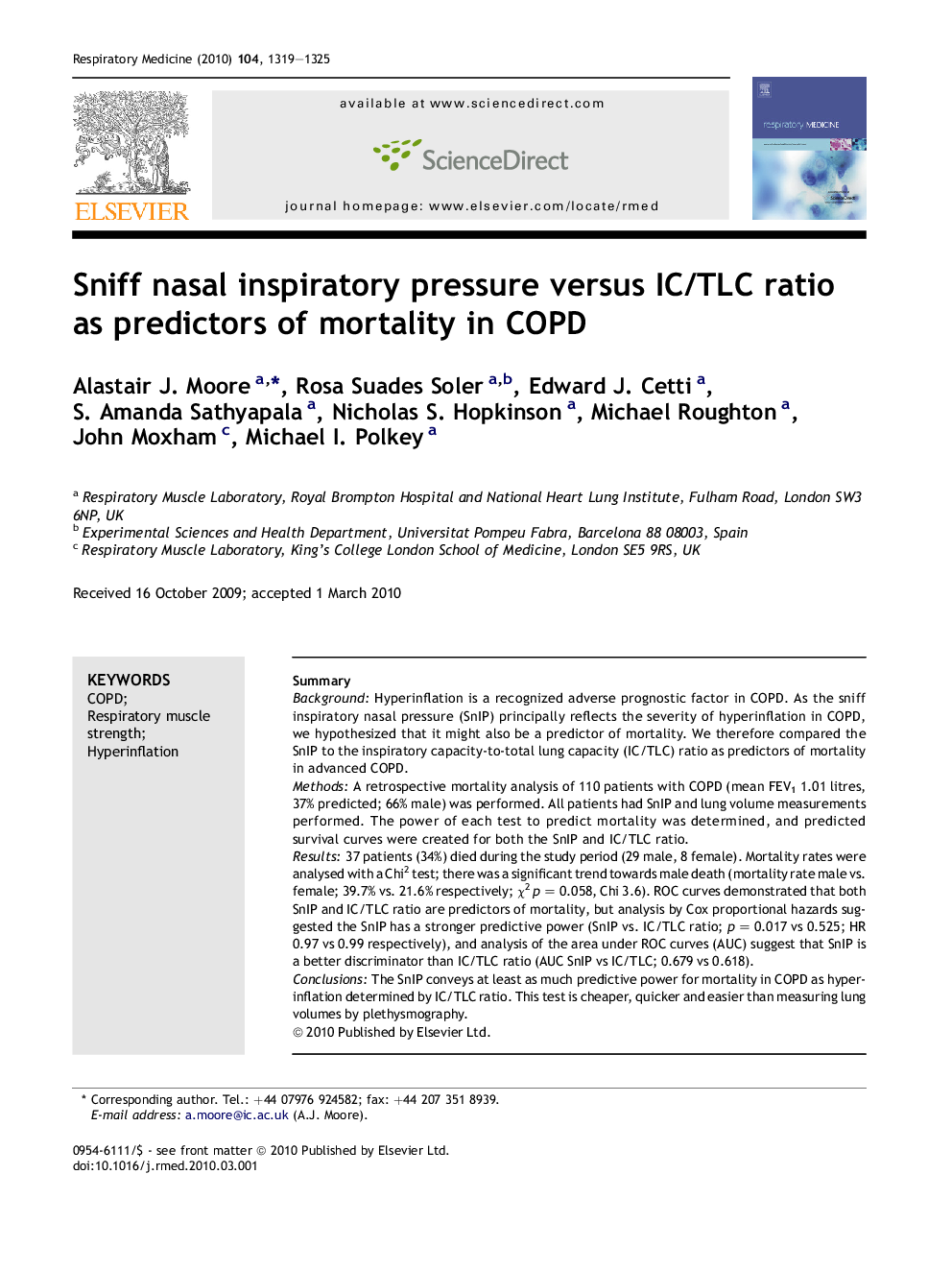 Sniff nasal inspiratory pressure versus IC/TLC ratio as predictors of mortality in COPD