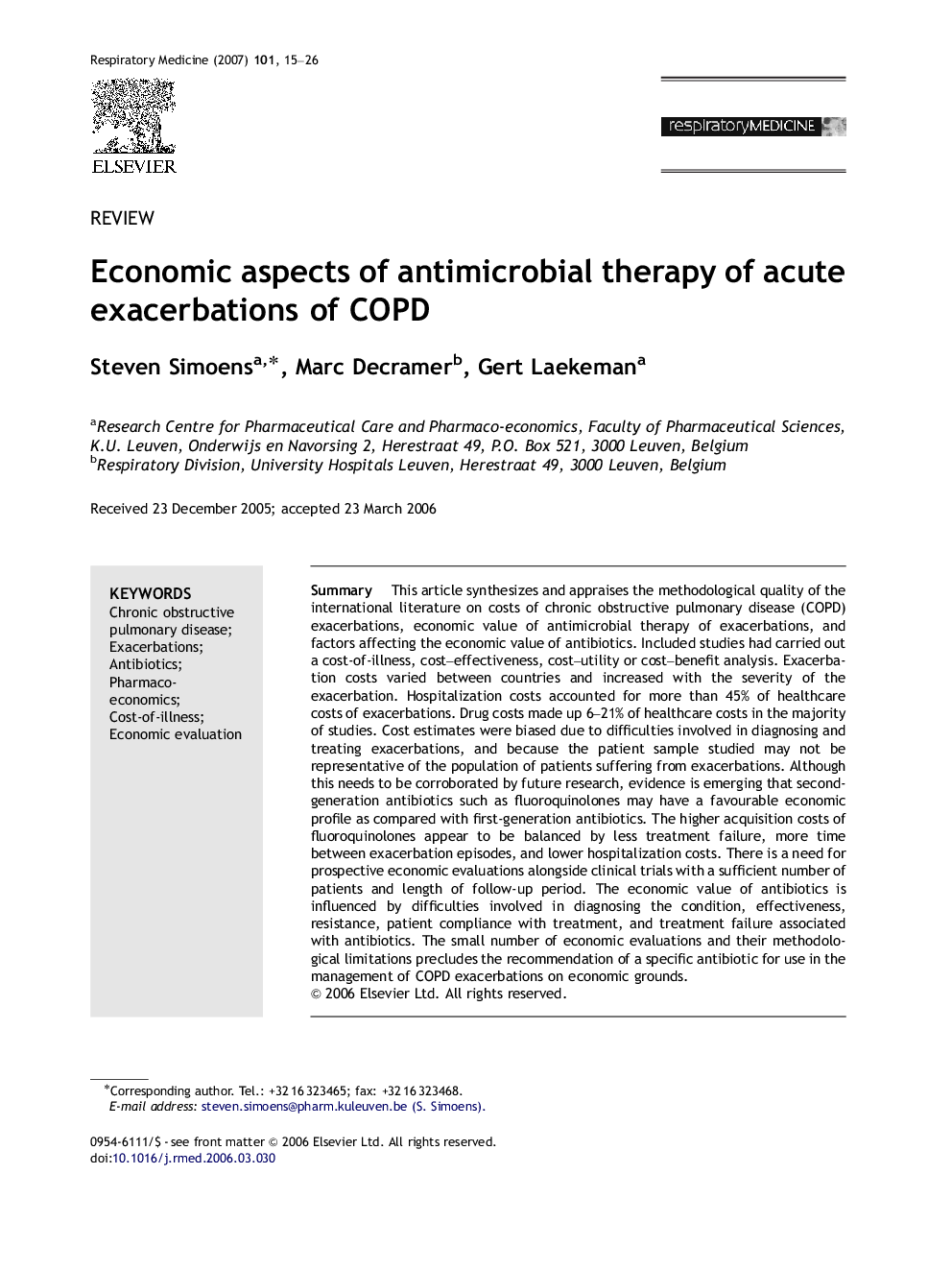 Economic aspects of antimicrobial therapy of acute exacerbations of COPD