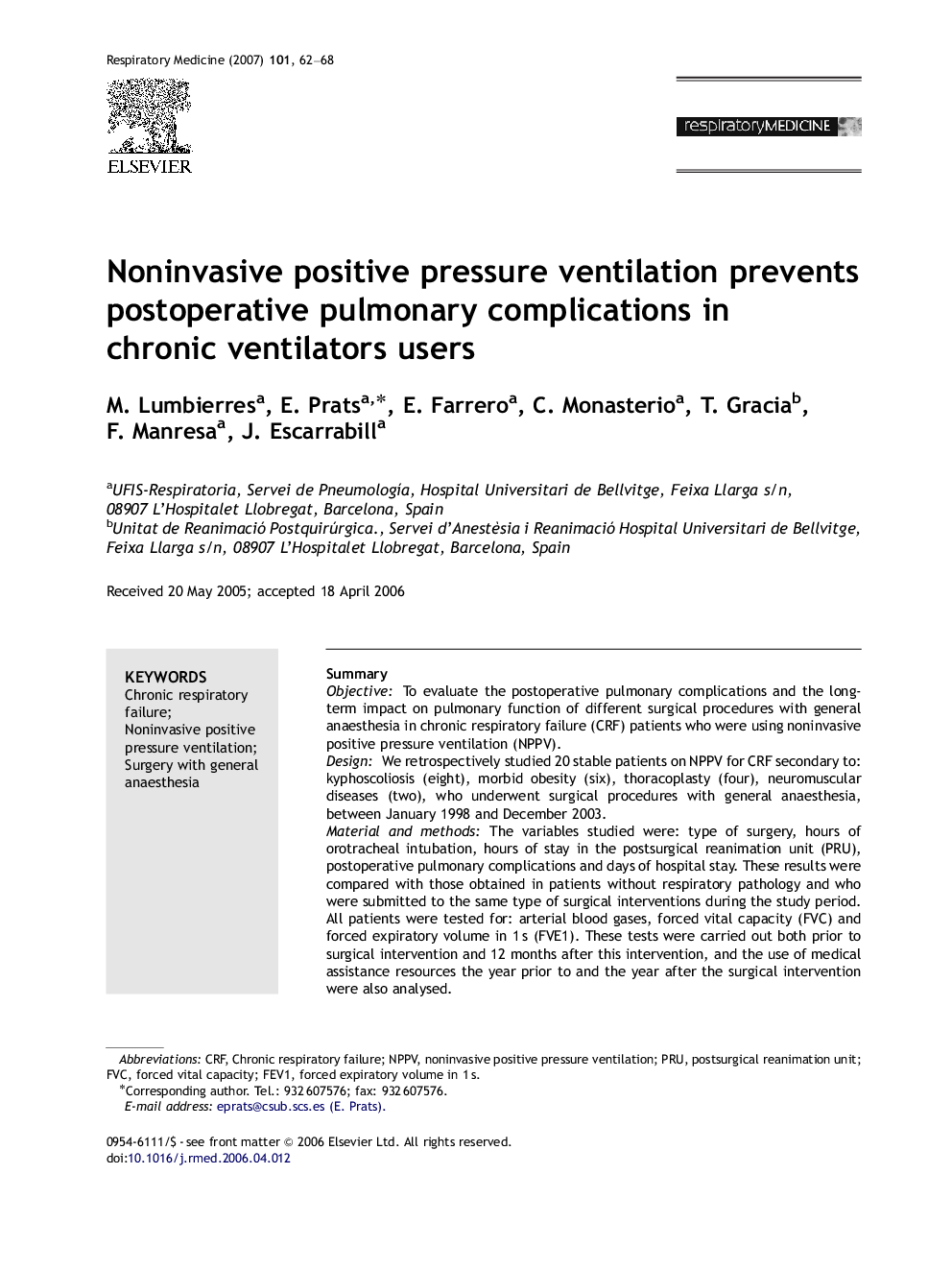 Noninvasive positive pressure ventilation prevents postoperative pulmonary complications in chronic ventilators users