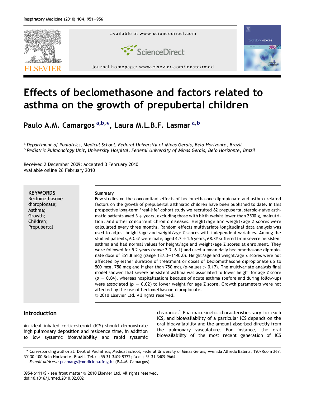 Effects of beclomethasone and factors related to asthma on the growth of prepubertal children