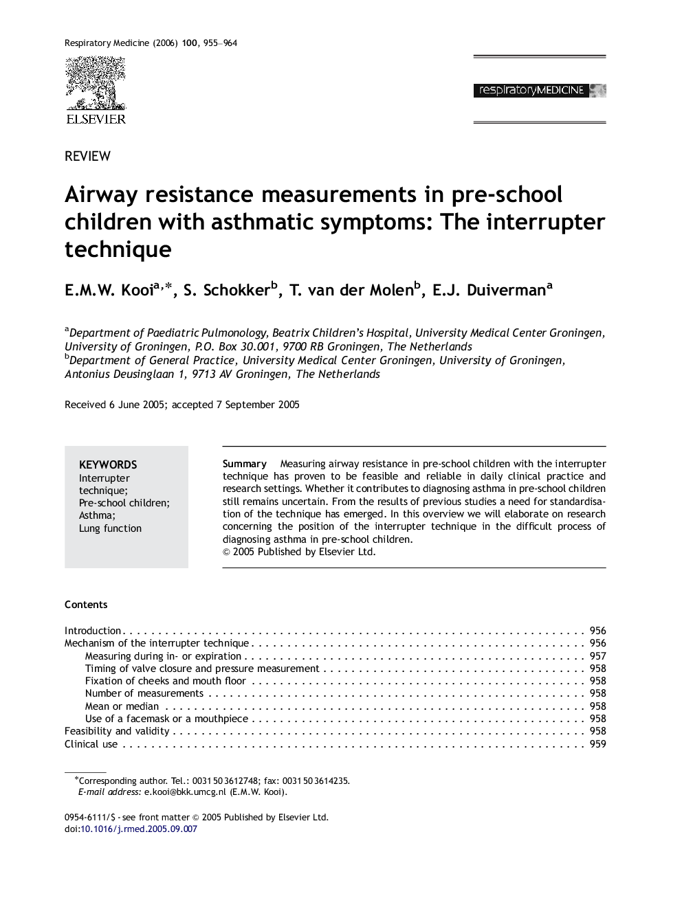 Airway resistance measurements in pre-school children with asthmatic symptoms: The interrupter technique