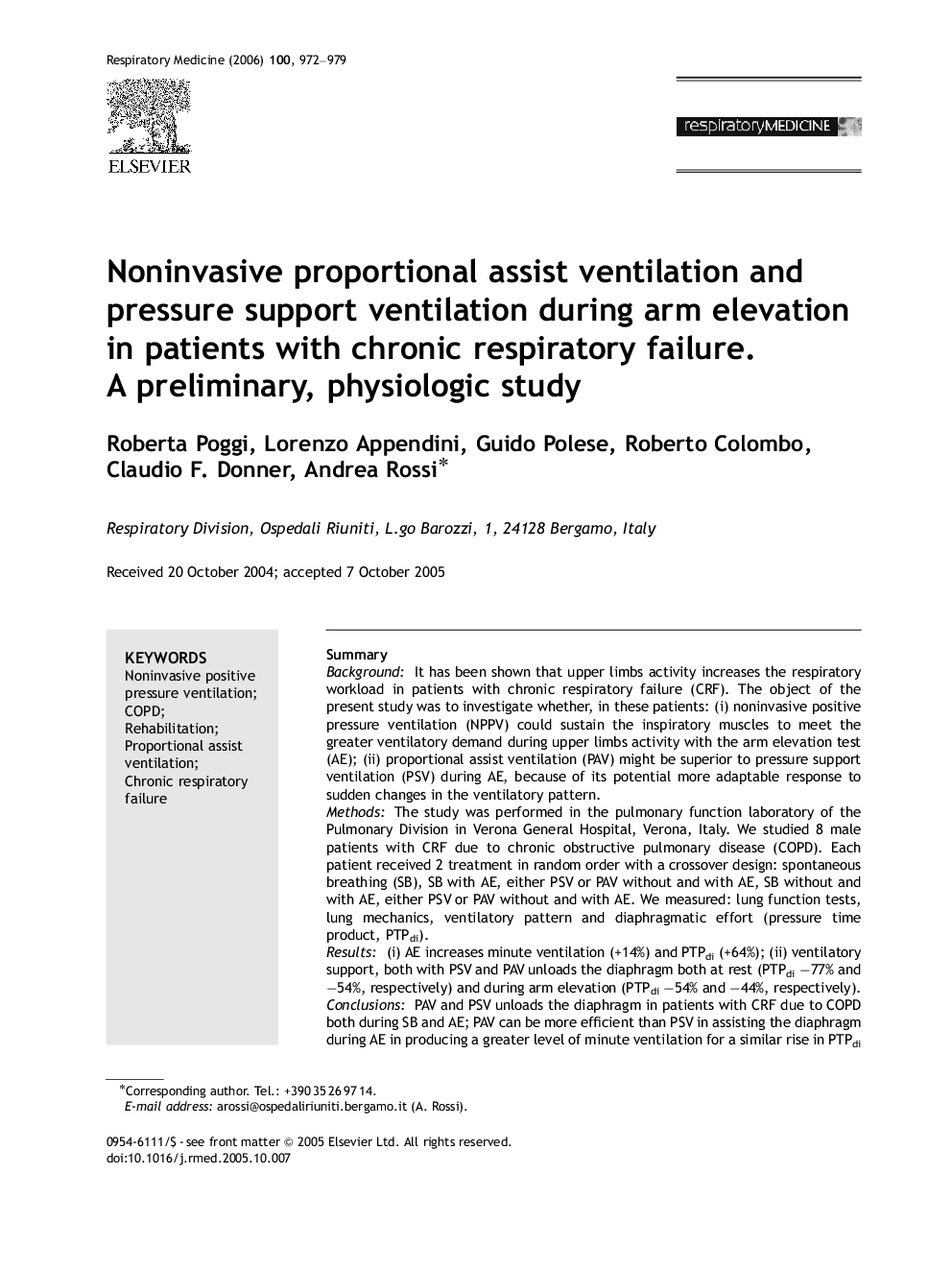 Noninvasive proportional assist ventilation and pressure support ventilation during arm elevation in patients with chronic respiratory failure.: A preliminary, physiologic study